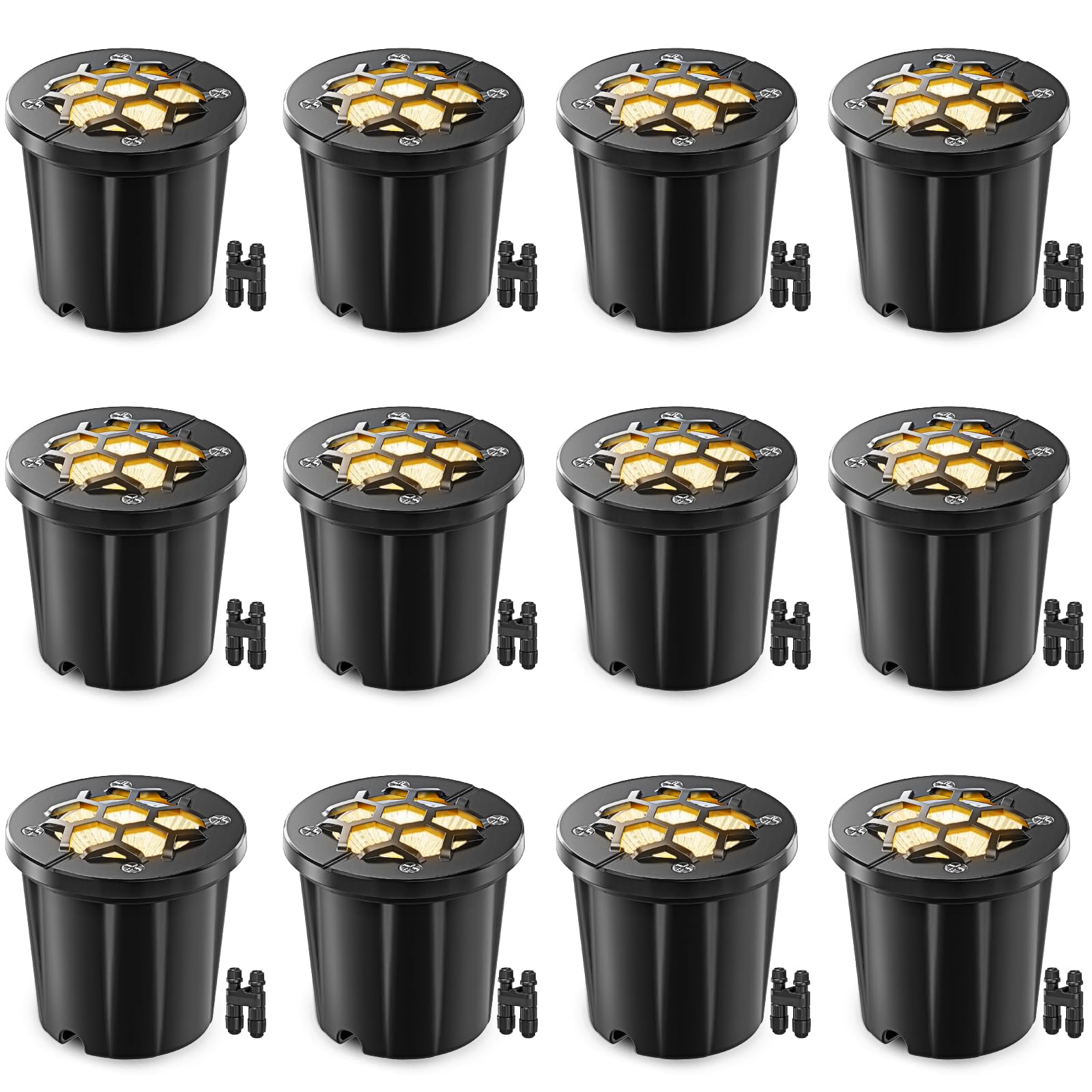 HIBOITEC Lote de 12 Focos Empotrados para Exterior, 12W 1200LM Baja Tensión 12-24V, Luz Blanca Cálida 3000K IP67 Impermeable, para Iluminación de Jardín, Terraza, Patio y Césped, Incluye