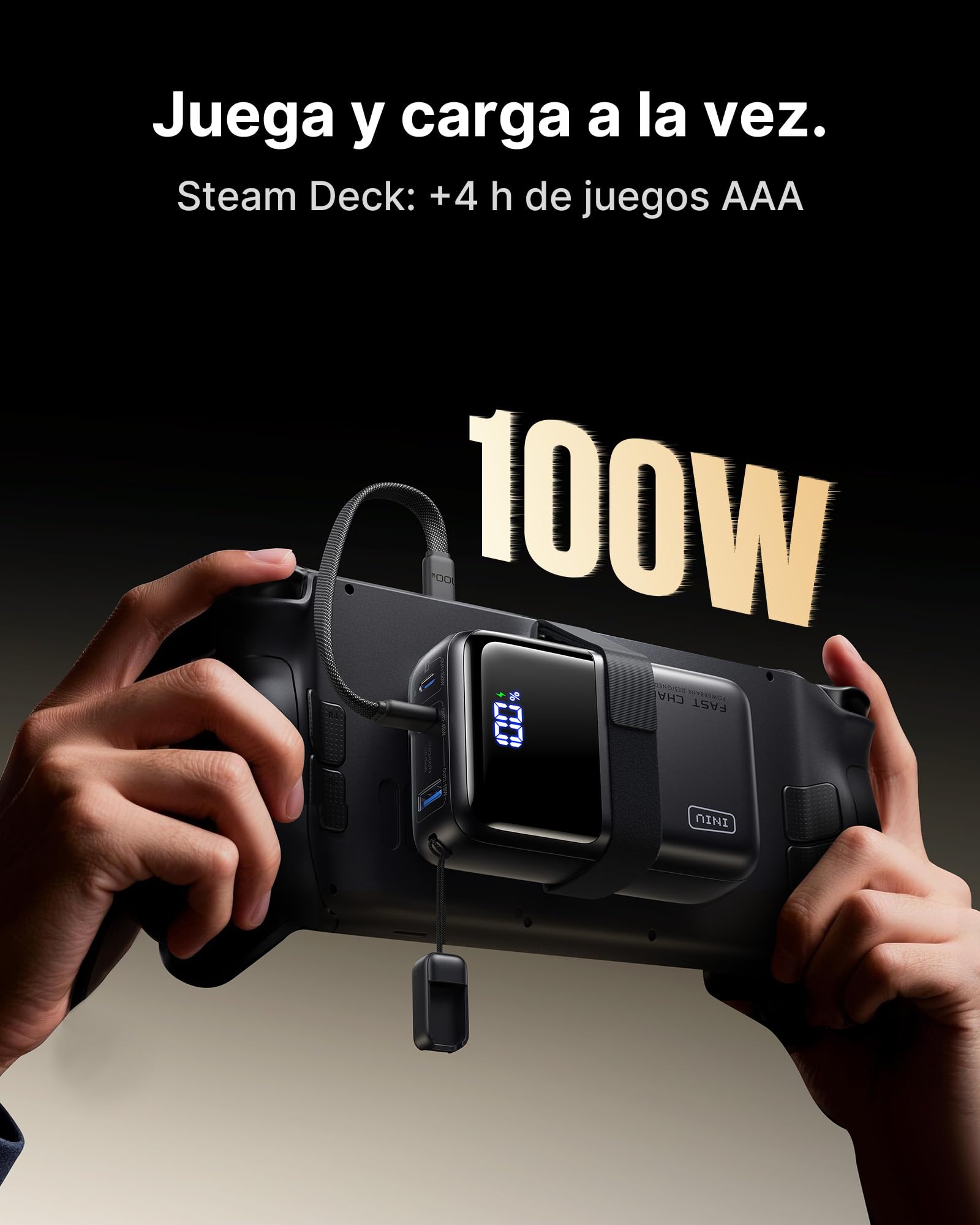 INIU Laptop Power Bank, Pequeño 25000mAh 100W Carga Rapida Batteria Externa | Cable USB C Desmontable, Apto para Avión de Viaje, Bateria Portatil para MacBook, Steam Deck, iPhone 17, Samsung, iPad etc