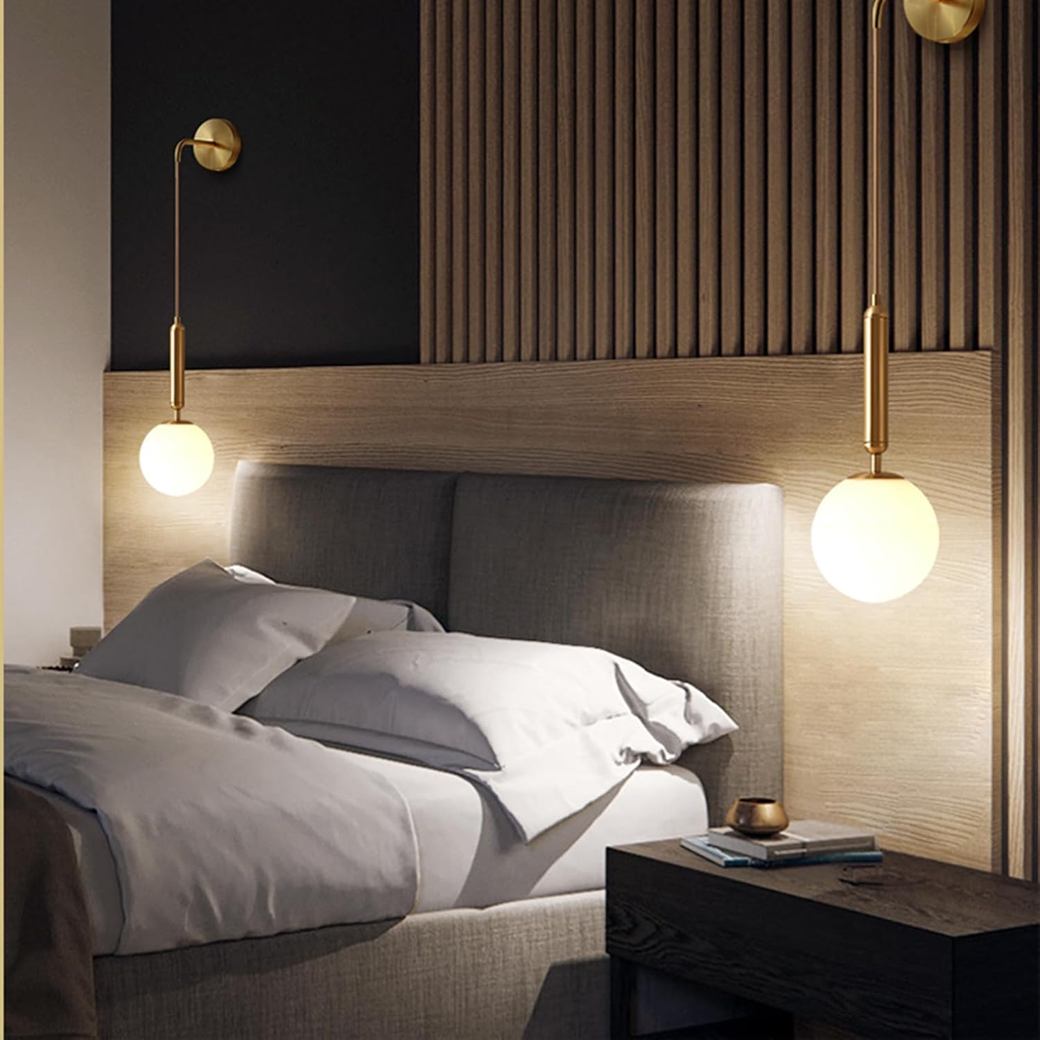 White Glass Globe & Gold Metal Wall Sconces Lamp Drop Wall Light Fixture for Bedside (White Glass & Gold Meta-2-piece)