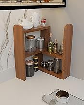 World Mart® Wooden Kitchen rack Multipurpose Countertop Spice Rack | 60 cm Kitchen Counter Top Organizer 24 Inches | 2-Tier Kitchen Storage Organizer Adjustable Tiered Shelf | Jars And Bottle Holder