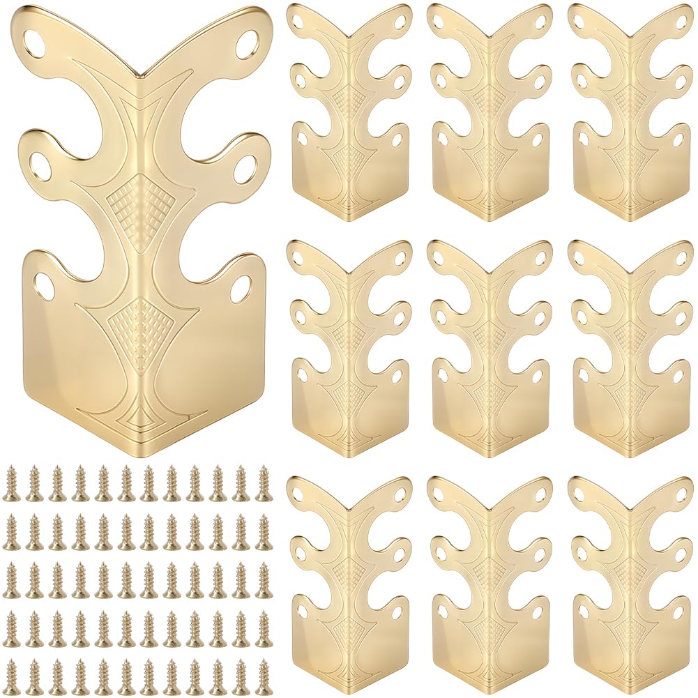 CRASPIRE 16Pcs Metal Corner Protectors with Screw Golden Iron Decorative Baseboard Guards Skirting Board Shields for Furniture Living Room Office and Jewelry Gift Packaging