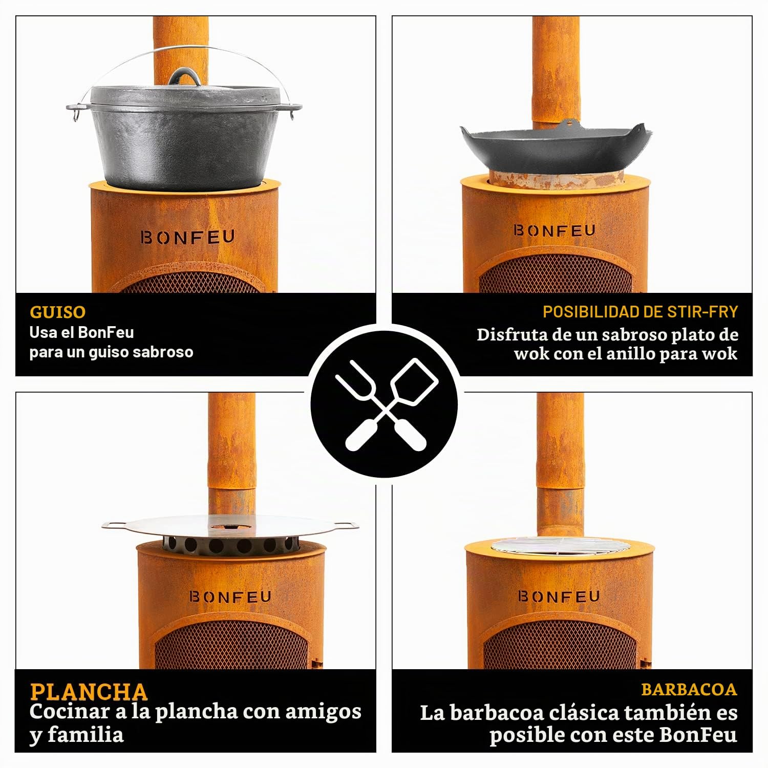 BonFeu BonGiano SP Óxido - Estufa de Leña Exterior - Chiminea Exterior - 30x30x142 cm
