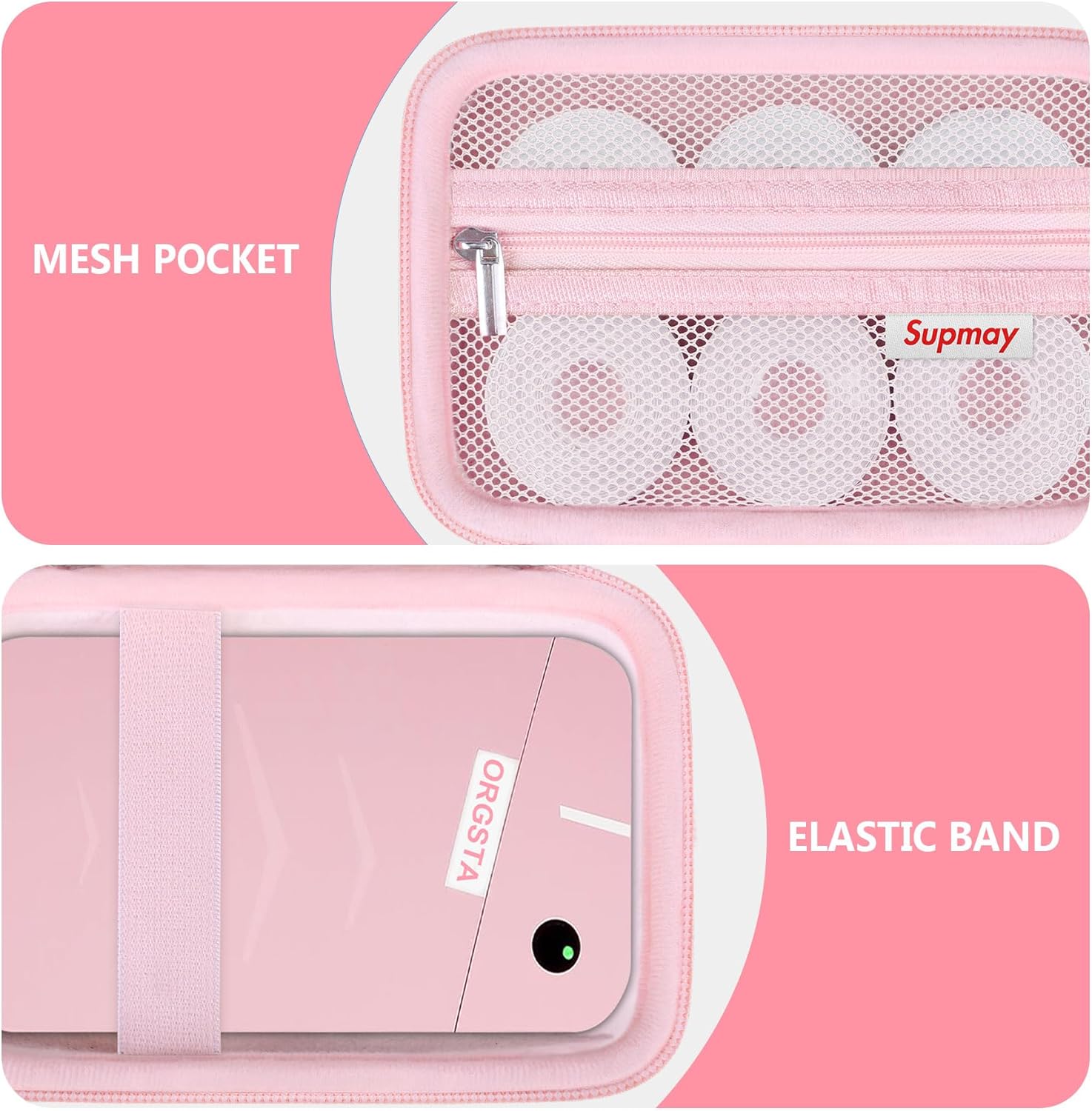 Carrying Case for ORGSTA S001 / for ORGBRO X1 Label Maker Machine, Portable Bluetooth Label Printer Storage Holder Bag with Mesh Pocket for Roll Label Maker Tapes, Typ-C Cable, Pink - Image 4