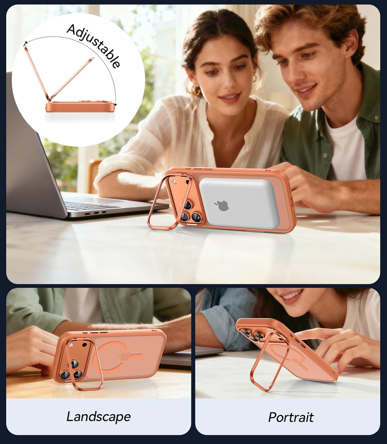 VOFATA for iPhone 17 Pro Max Case with Stash Camera Stand, Fit for MagSafe, 10FT Mil-Grade Protection with Camera Control Cover, Shockproof Translucent Magnetic iPhone 17 Pro Max Phone Case, Orange