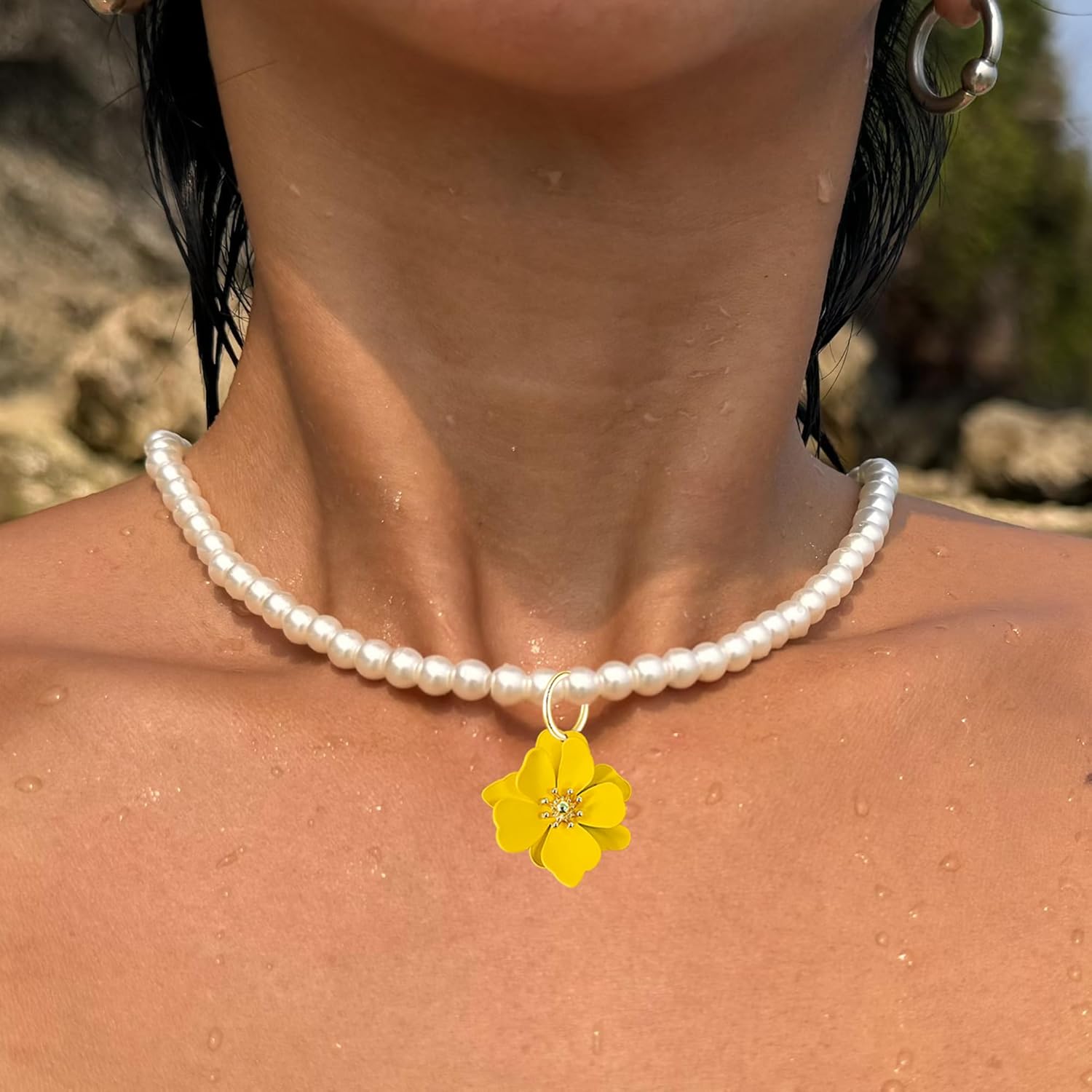 Anmpab Pearl Flower Necklace for Women Pearl Floral Pendant Necklace Adjustable Chain Jewelry for Her Mother Wife Anniversary - Image 4