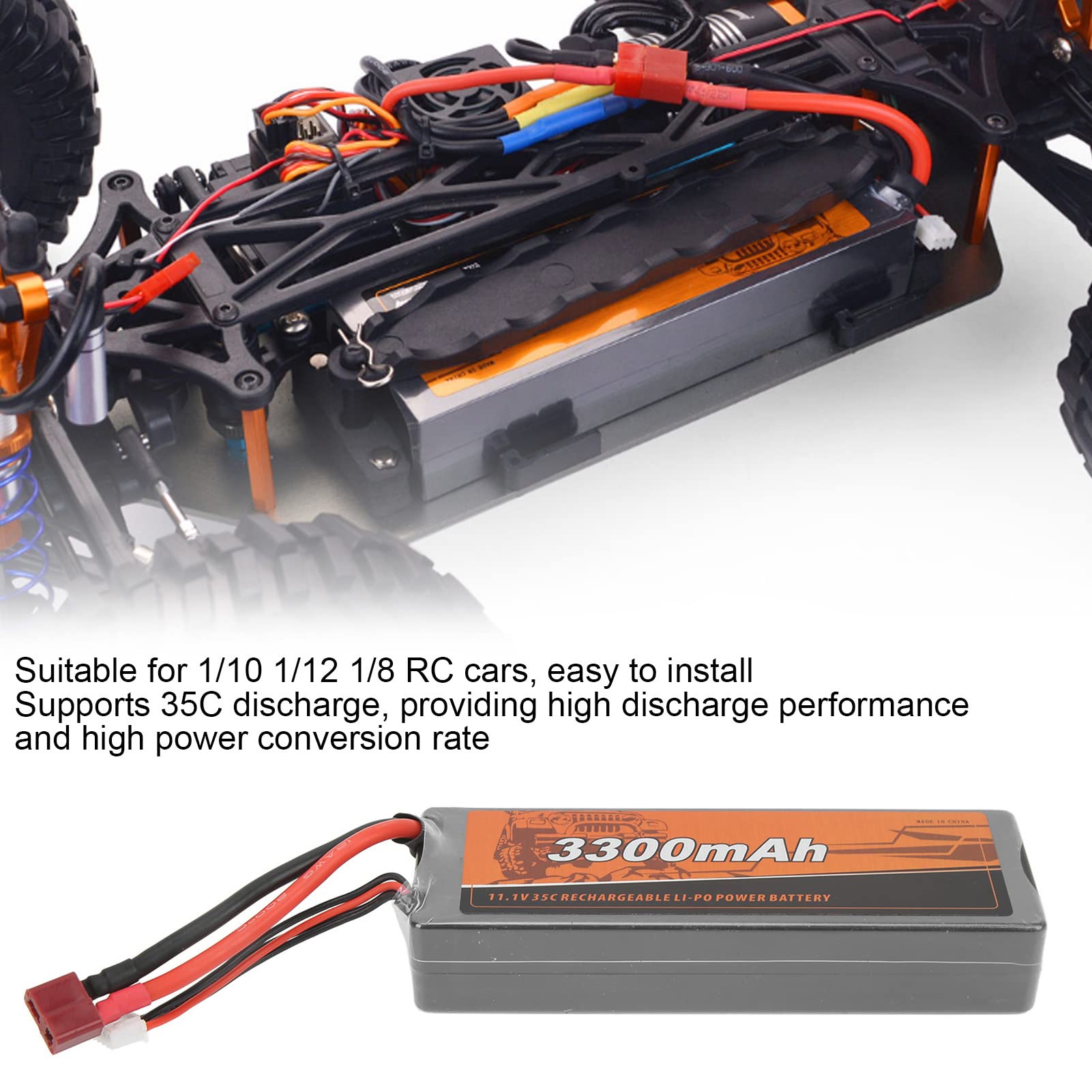 Batteria Lipo RC da 11,1 V, 3300 mAh, con connettore a T, per auto RC ZD Racing 1/10/12/8, materiale polimerico durevole