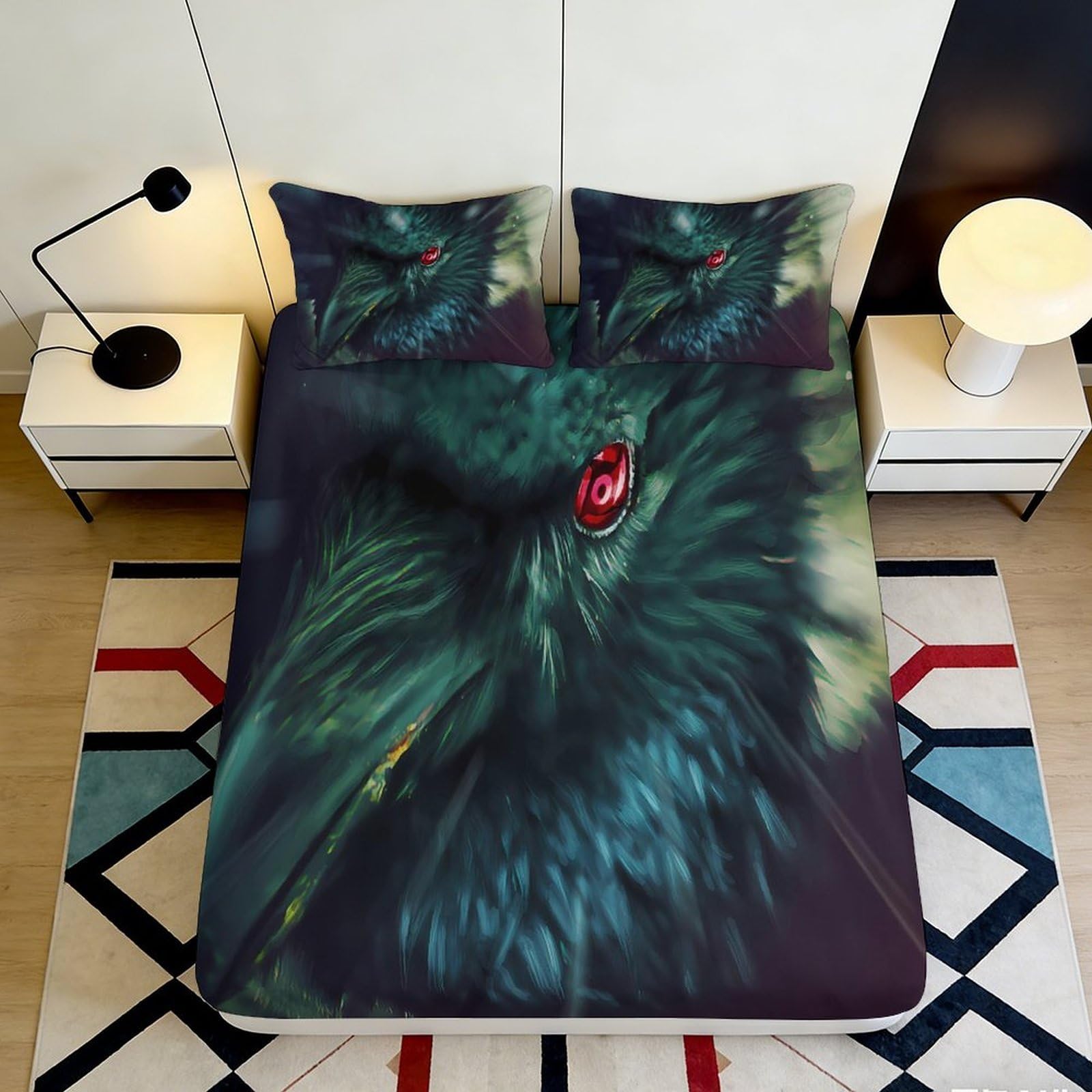 3D Printed Wolf Fitted Sheet Microfiber Deep Pocket Non-Slip for Bedroom Wolf Mattress Fitted Cover Adults Teens 200x200x25cm