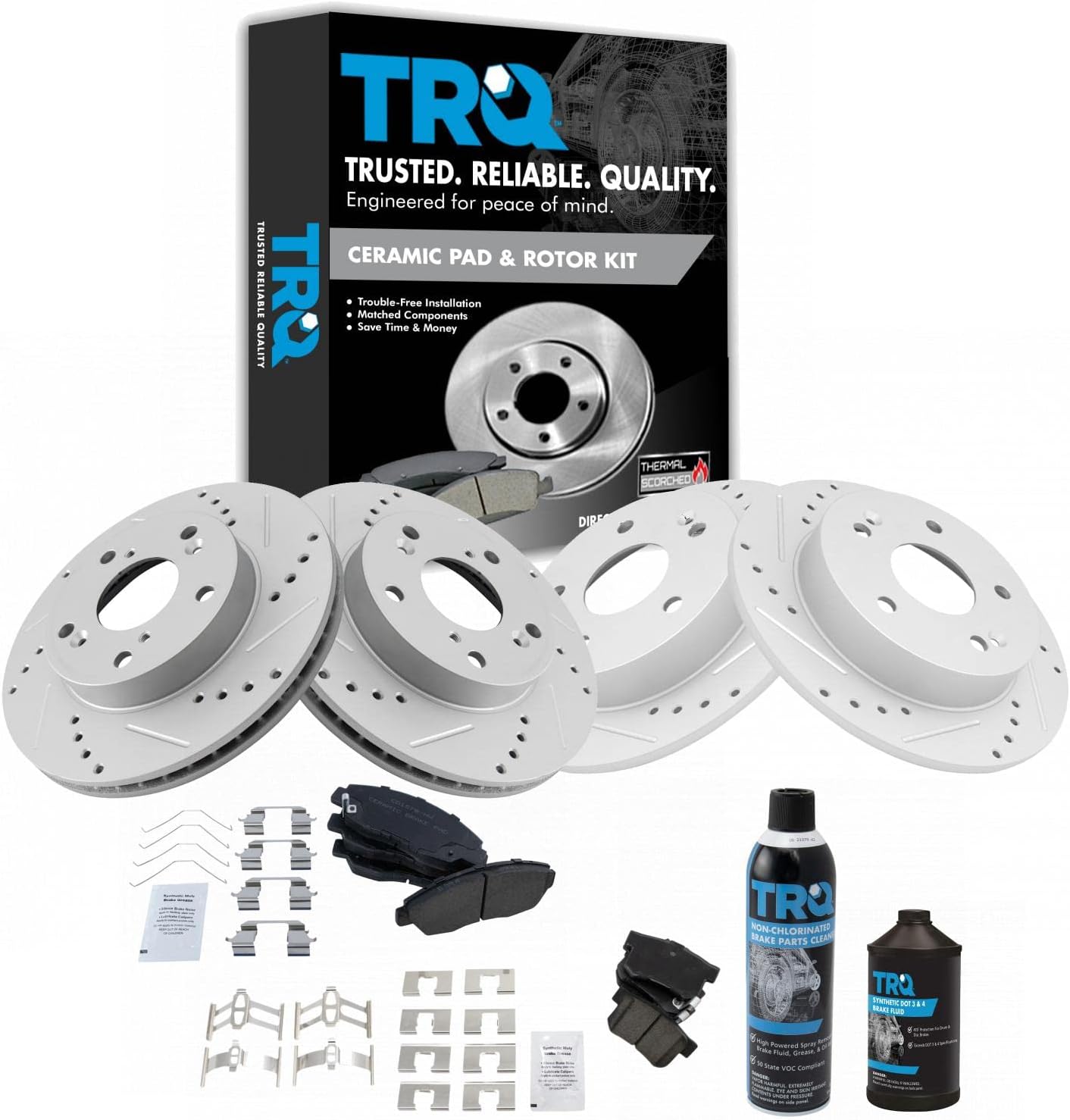TRQ Front and Rear Performance Brake Pad & Rotor Kit Brake Chemical Kit Brake Pads Brake Rotors Set Ceramic Premium G-Coated Compatible with 2012 Honda Civic