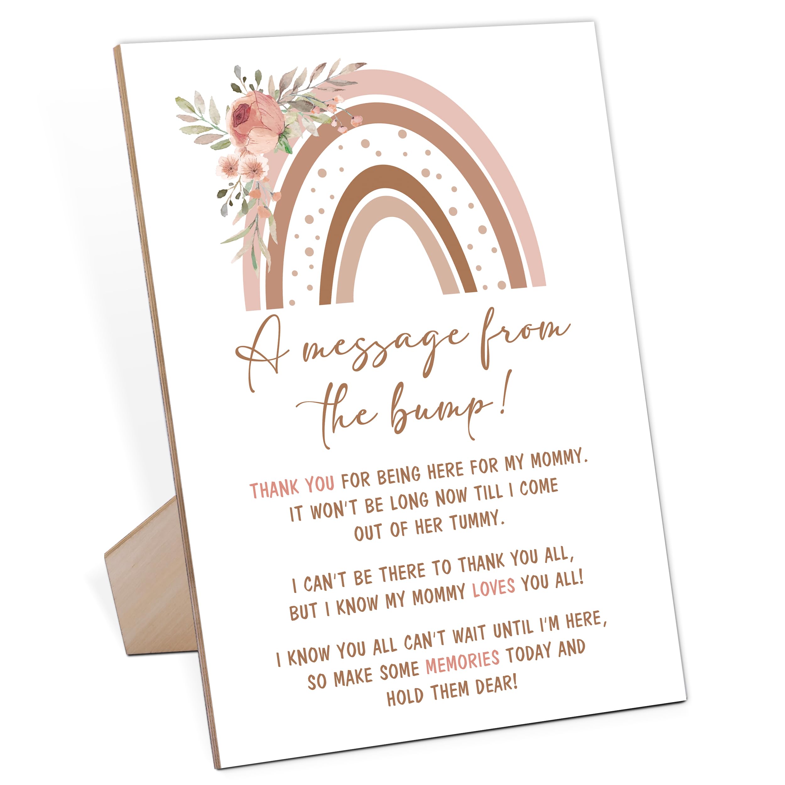 Baby Shower Game for A Message From The Bump,Wooden Baby Shower Game Sign With Stand,Pink Boho Rainbow Baby Table Shower Decoration,Baby Shower Welcome Sign,Party Supplies,Gender Reveal Ideas,-4