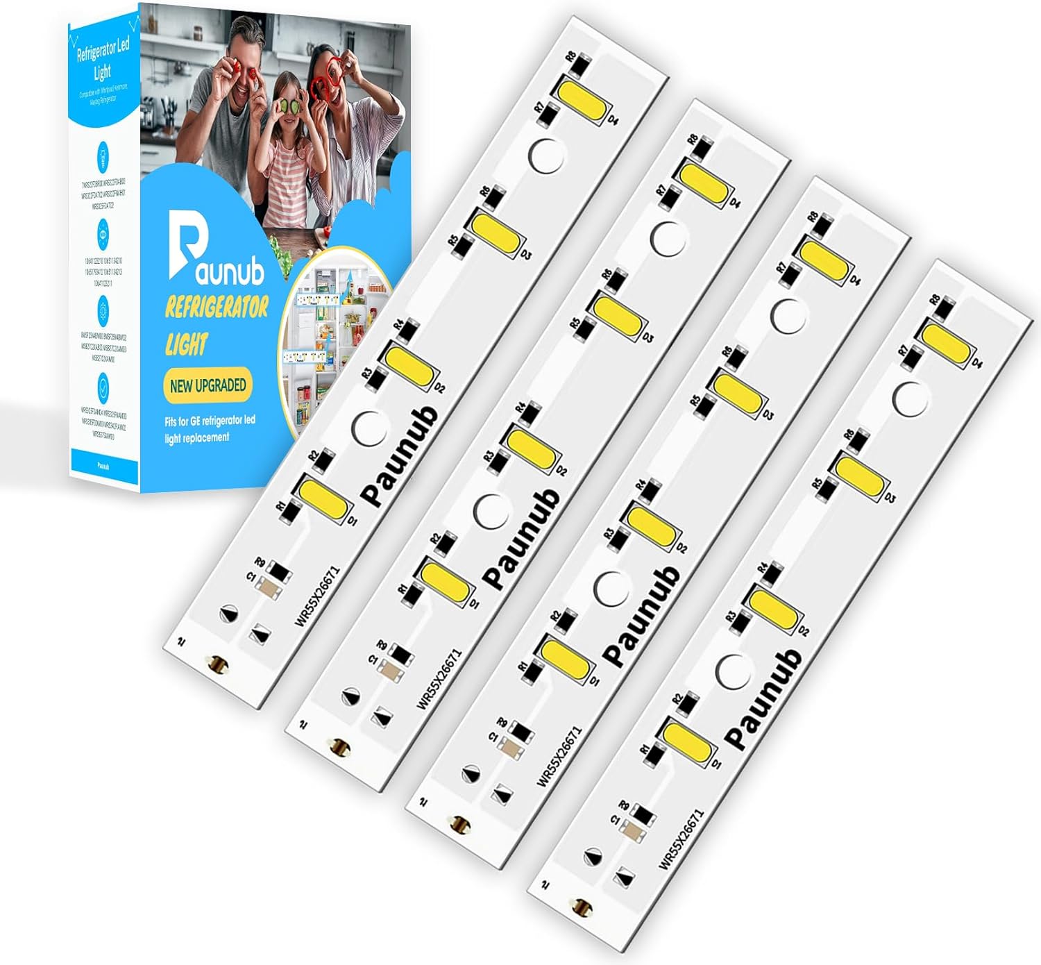 New Upgraded 4-Pack WR55X26671 Led Light Board for GE Freezer Refrigerators Replace PS11767930 AP6035586 4468532 EAP11767930, Waterproof, Year Warranty