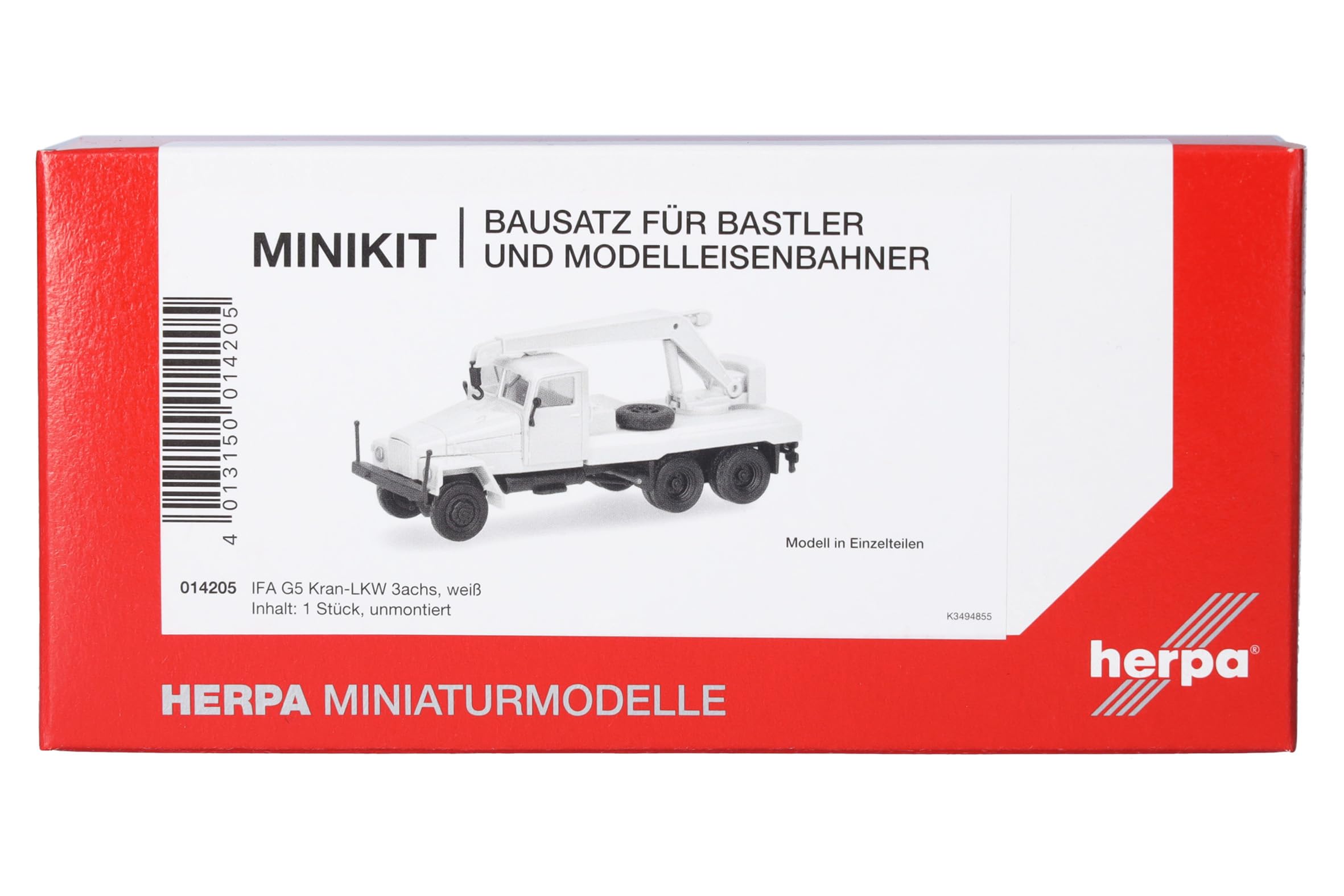 Herpa model building kit MiniKit IFA G5 box truck 3axles, white (1 piece), on a scale of 1:87, plastic miniature for handicraft work, collectors edition