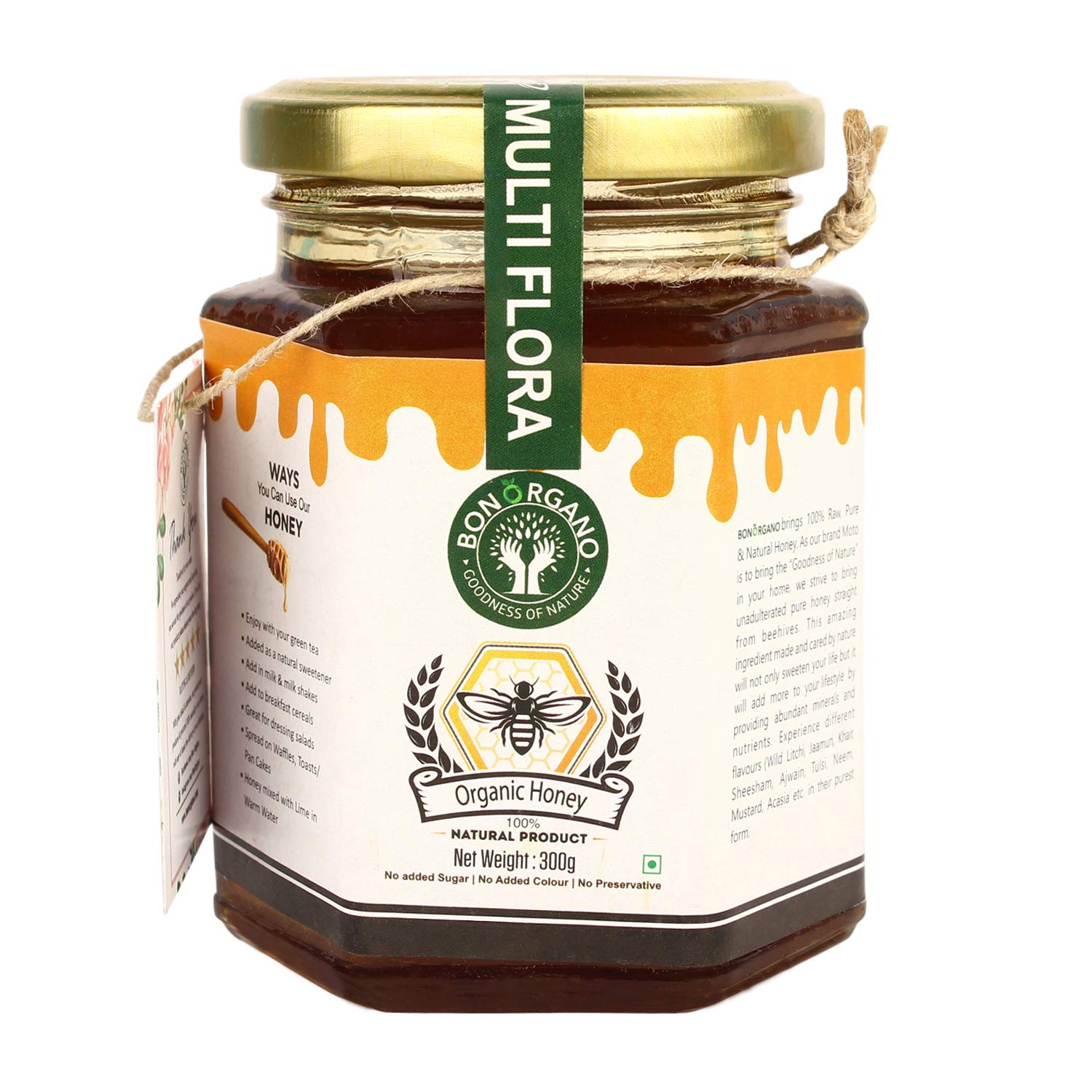 BON ORGANO Pure Raw Multifloral Honey, 300 GMS