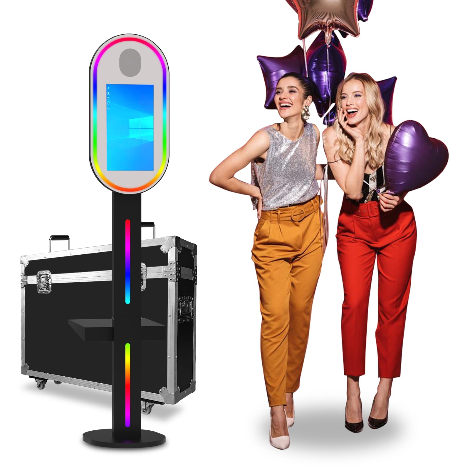 Mirror Photo Booth Machine with Flight Case,Touch Screen Selfie Photo Booth with APP Controll Ring Light, DSLR Photo Booth Machine for Party Events Rental Business (Black 15.6 Photo Booth Machine)