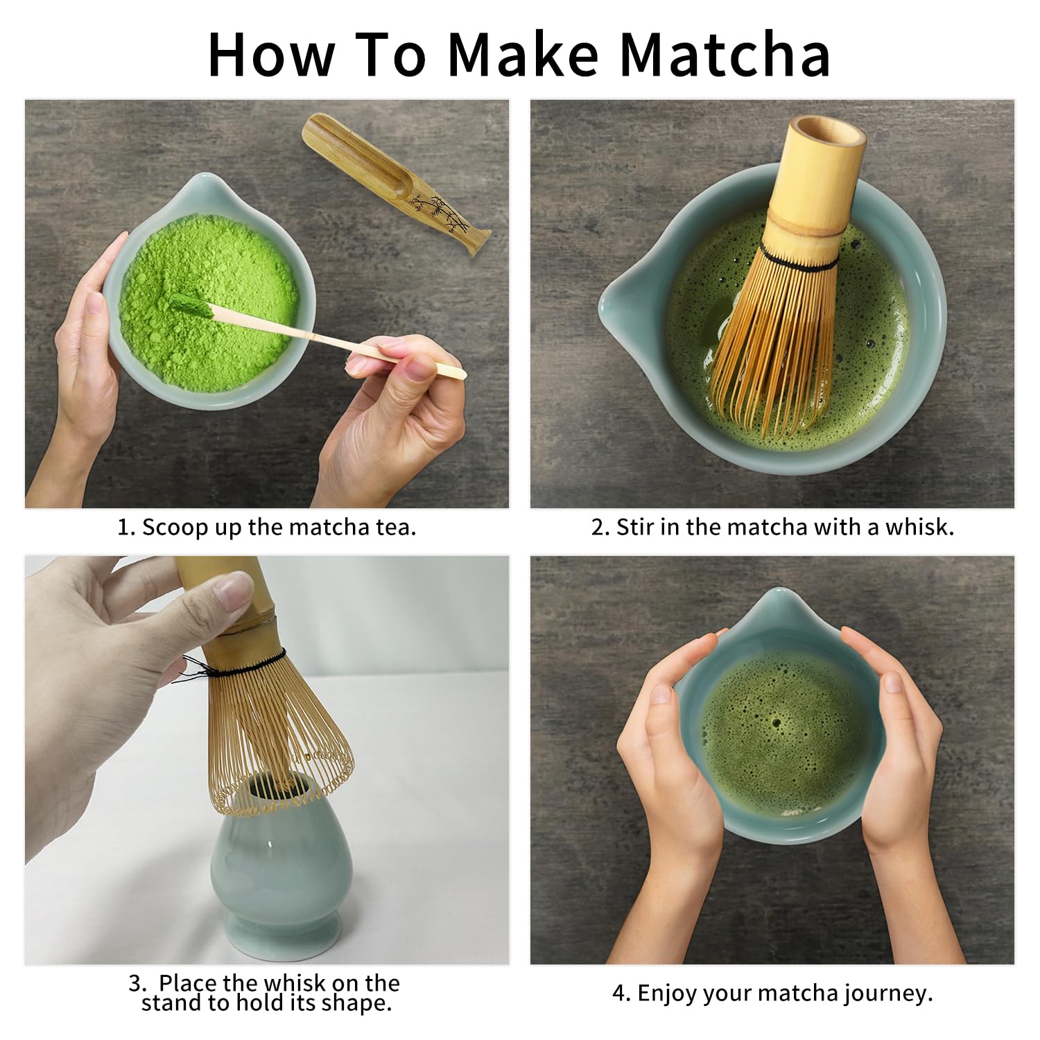 Matcha Tee Set – Matcha Besen Set mit Schneebesen, Besenhalter, Keramik Matcha-Schale, 2 Teelöffel – Japanisches Zubehör für die Matcha-Zeremonie, Perfekt für die Zubereitung