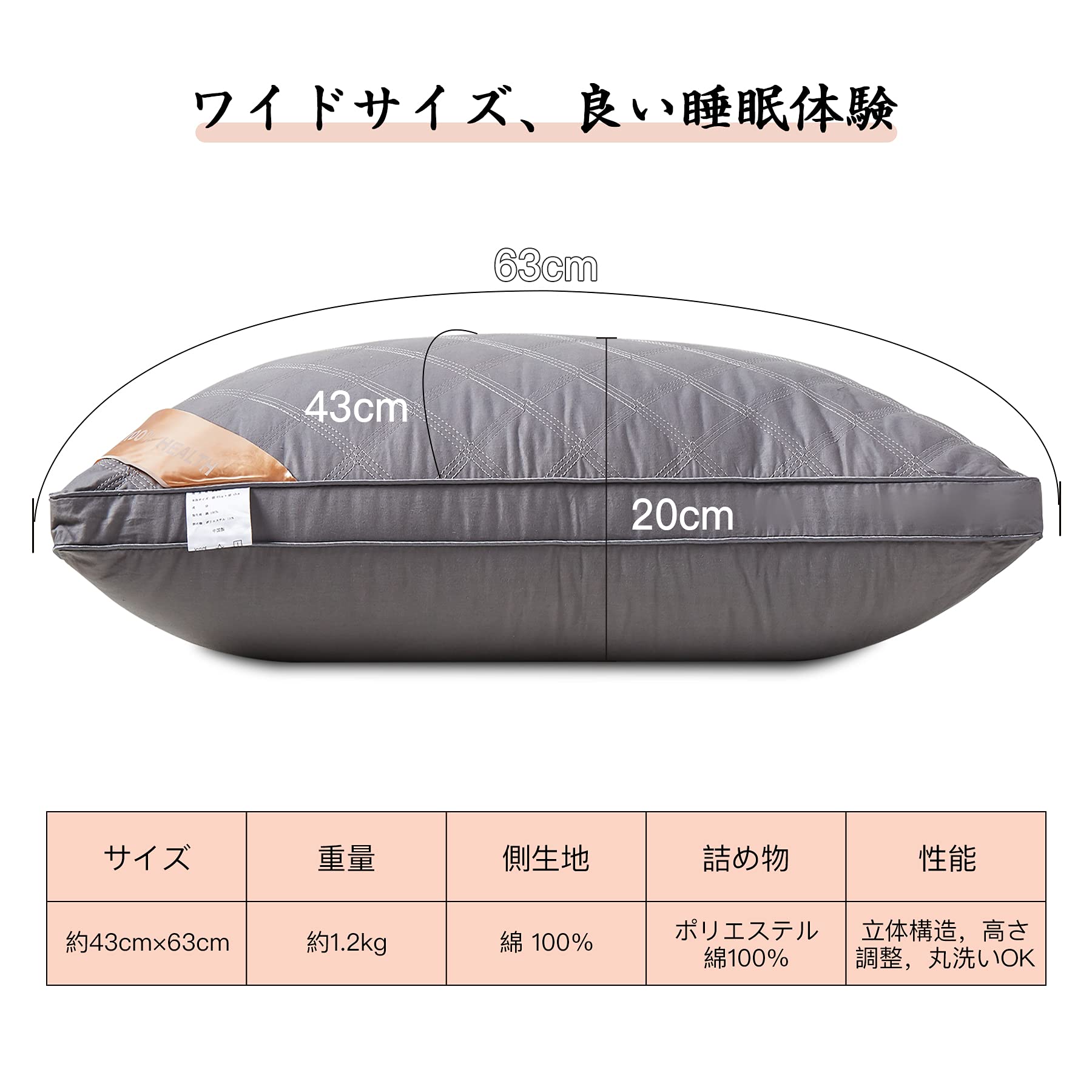AYO Luxury Hotel Pillow - High Resilience, 3D Structure, 16.9 X 24.8 Inches, Washable, Removable Gray Cover - View #9