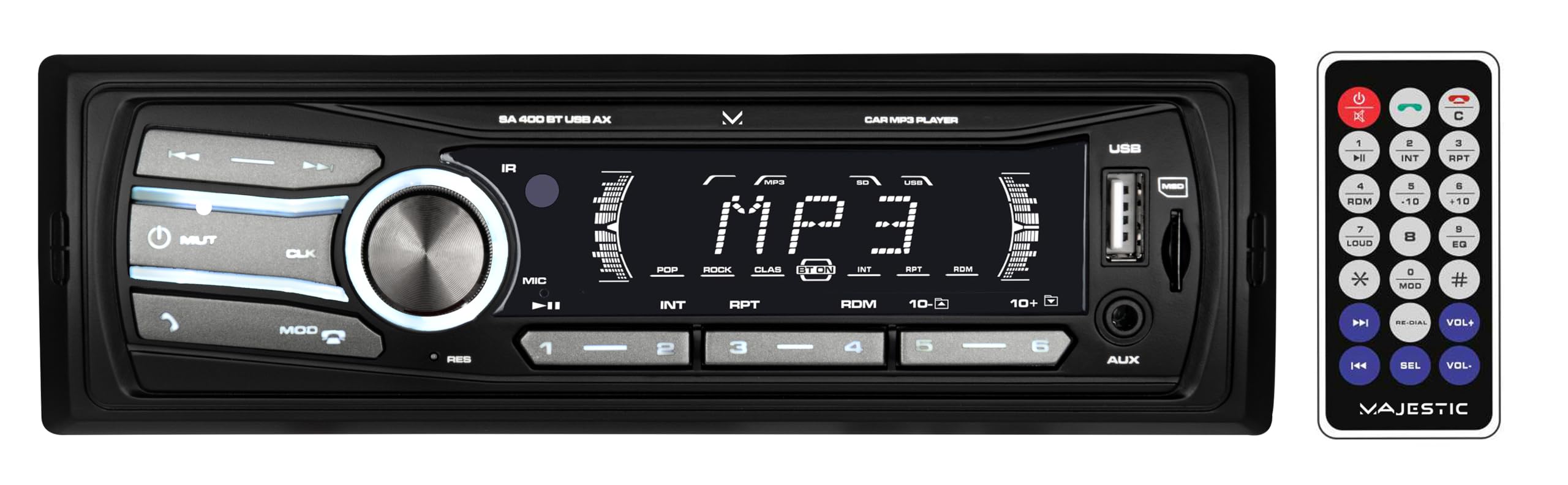 Majestic SA 400 BT USB AX - Sistema Audio Car con Bluetooth, Lettore MP3/WMA da USB/Micro SD, Telecomando, 100W (25W x 4ch), Nero