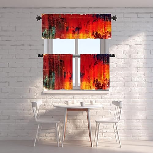 Miniatura 6 de Shrahala Cenefas de cocina estilo grunge, color rojo, naranja, con textura antigua, color amarillo, beige, azul, rojo, naranja, verde, cenefa de