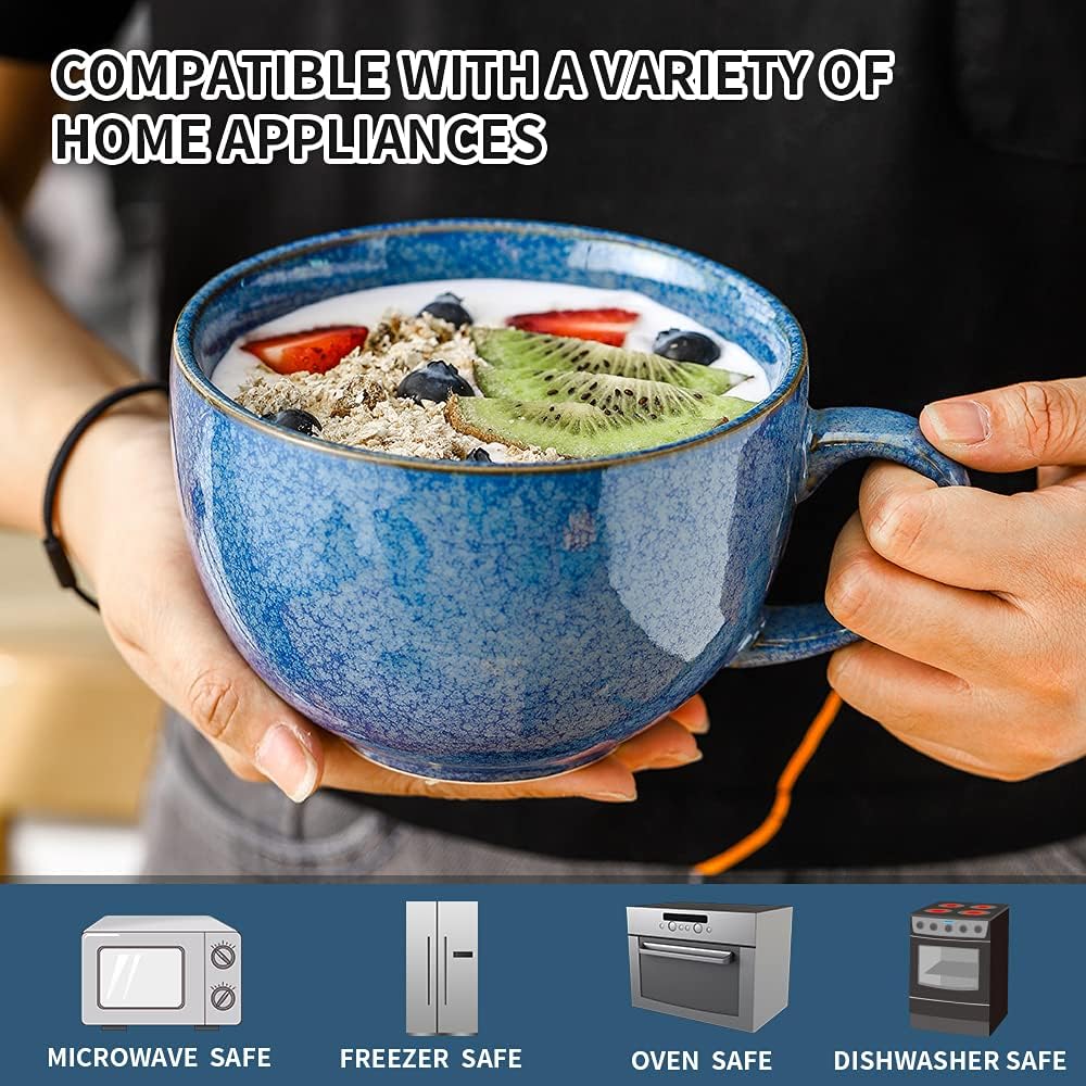 KOOV Ceramic Soup Mug with Handles, Large Coffee Mug, 24 Ounce Big Mug Microwave Safe, Coffee Mugs Set of 4, Reactive Glaze (Reactive Blue) - Image 6