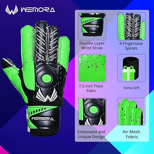 Miniatura 7 de WEMORA Guantes de portero de fútbol Fingersave para niños, jóvenes y adultos con palma de látex de 0.295 in, espinas flexibles para los dedos,