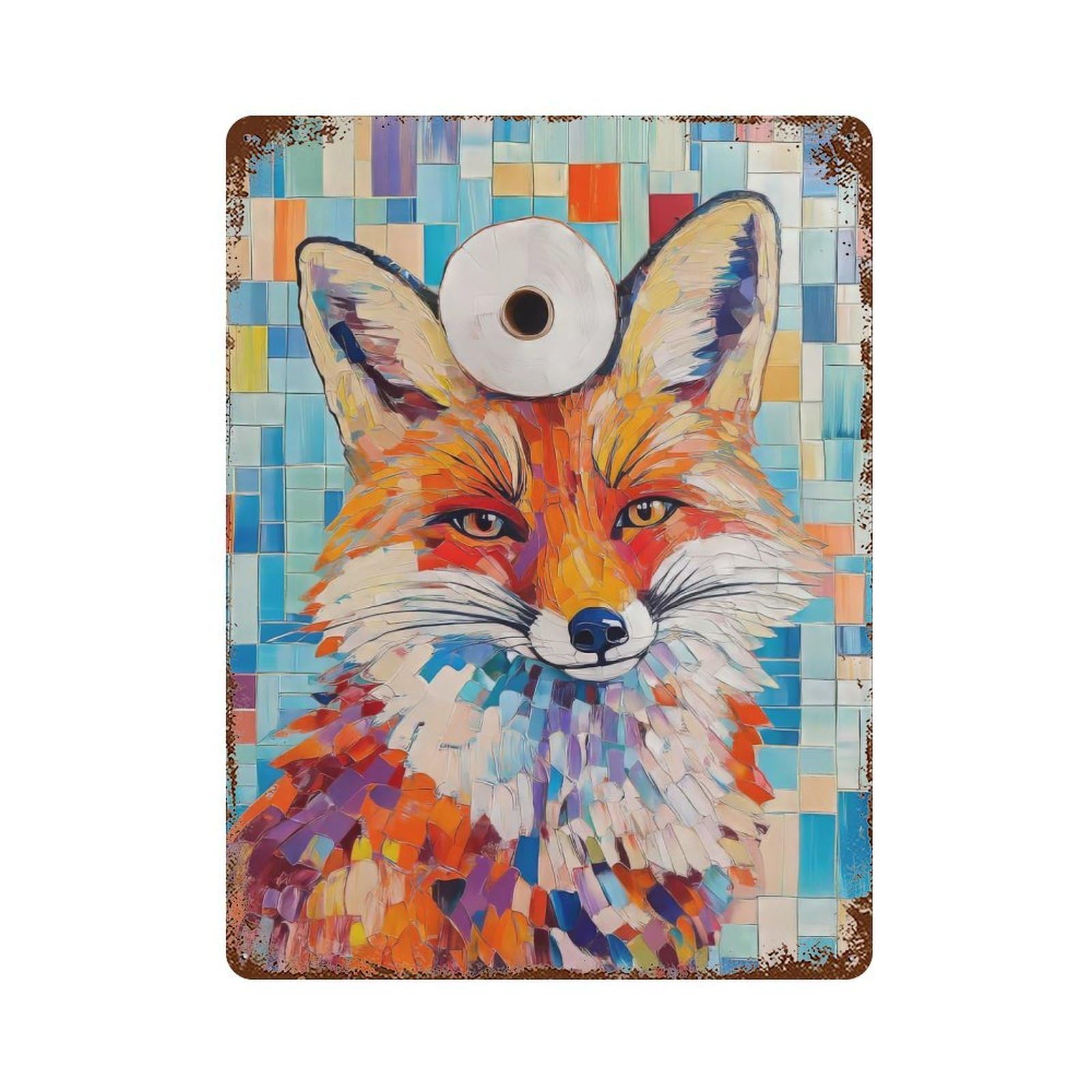 Rust Effect Fox with Toilet Paper Rusty Metal Tin Sign 15.7"x11.8", Rustic Home Decor for Living Room, Hallway And Home Decor
