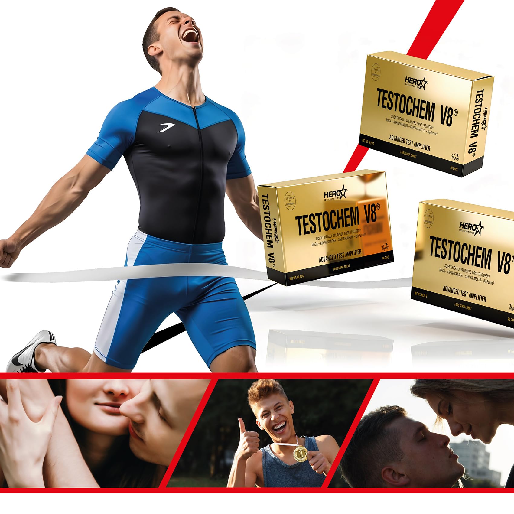 HERO TECH | TESTOCHEM V8 90 Cáps. | Aumentador de testosterona | Aumento de fuerza y energía | Ingredientes 100% naturales