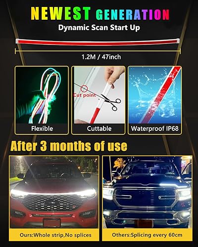 Miniatura 3 de Tira de luz RGB para capó con función de indicador de señal de giro secuencial, impermeable, multicolor, dinámico, kit de arranque para automóviles,