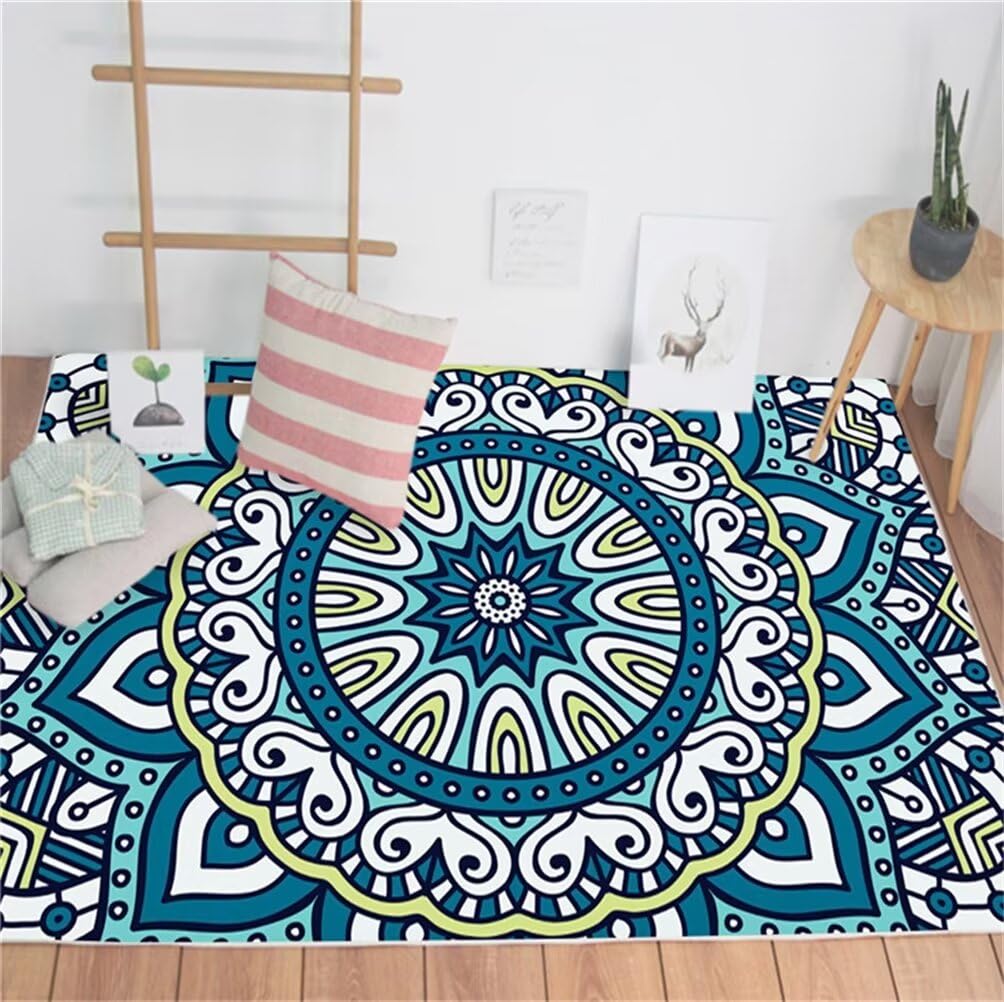 Tapis gamer sol grand salon avec motif rétro floral tapis de chambre doux bleu 250x300