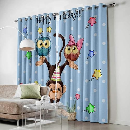 Miniatura 3 de FortuneHouse Blackout Curtains Thermal Insulated Birthday Blessing Cute Monkey Owls Stars Solid Pattern Metal Grommet Elegant Room Drapes Window