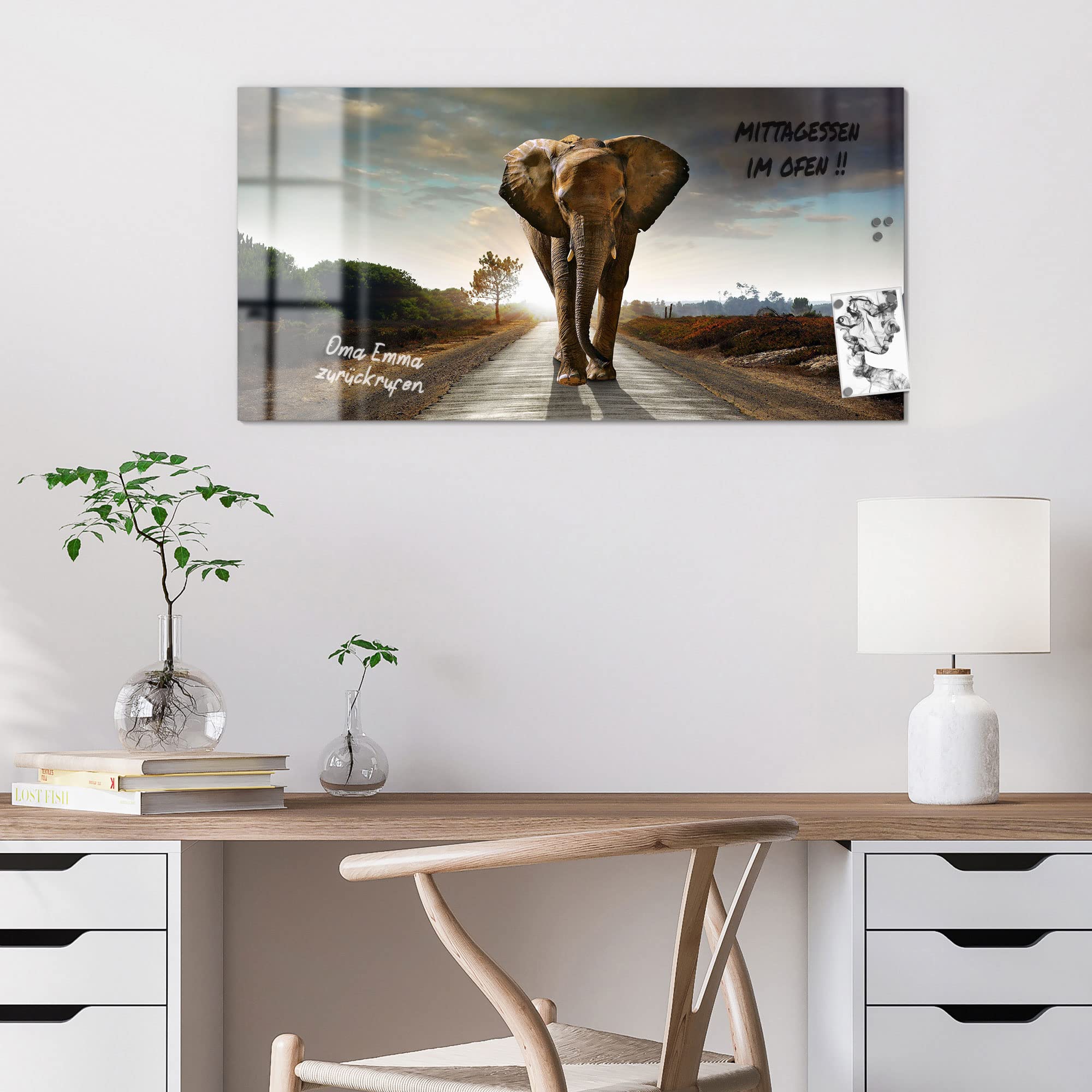 DEQORI Glas-Magnettafel 60x40 Cm – Motiv 'Tierische Freunde Am Meer', Inkl. Magnete, Stift & Tuch