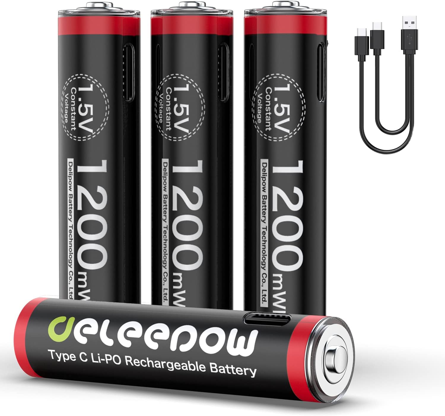 DeleepowUSB Rechargeable AAA Batteries 4 Pack, USB C Rechargeable Triple A Lithium Batteries, 1200mWh 1.5V with 2-in-1 Charging Cable, 1 Hour Fast Charging AAA Rechargeable Battery