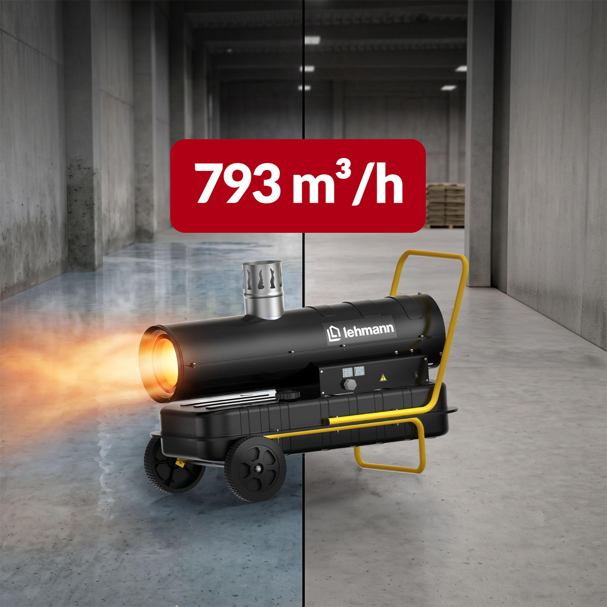 LEHMANN Nagrzewnica Olejowa 30 kW z Kominem, Nagrzewnica Diesla 793 m³/h, Nagrzewnica Nadmuchowa, Budowlana, Pośrednie Spalanie, Termostat, Zbiornik 50 l, Warsztat, Budowa, Magazyn