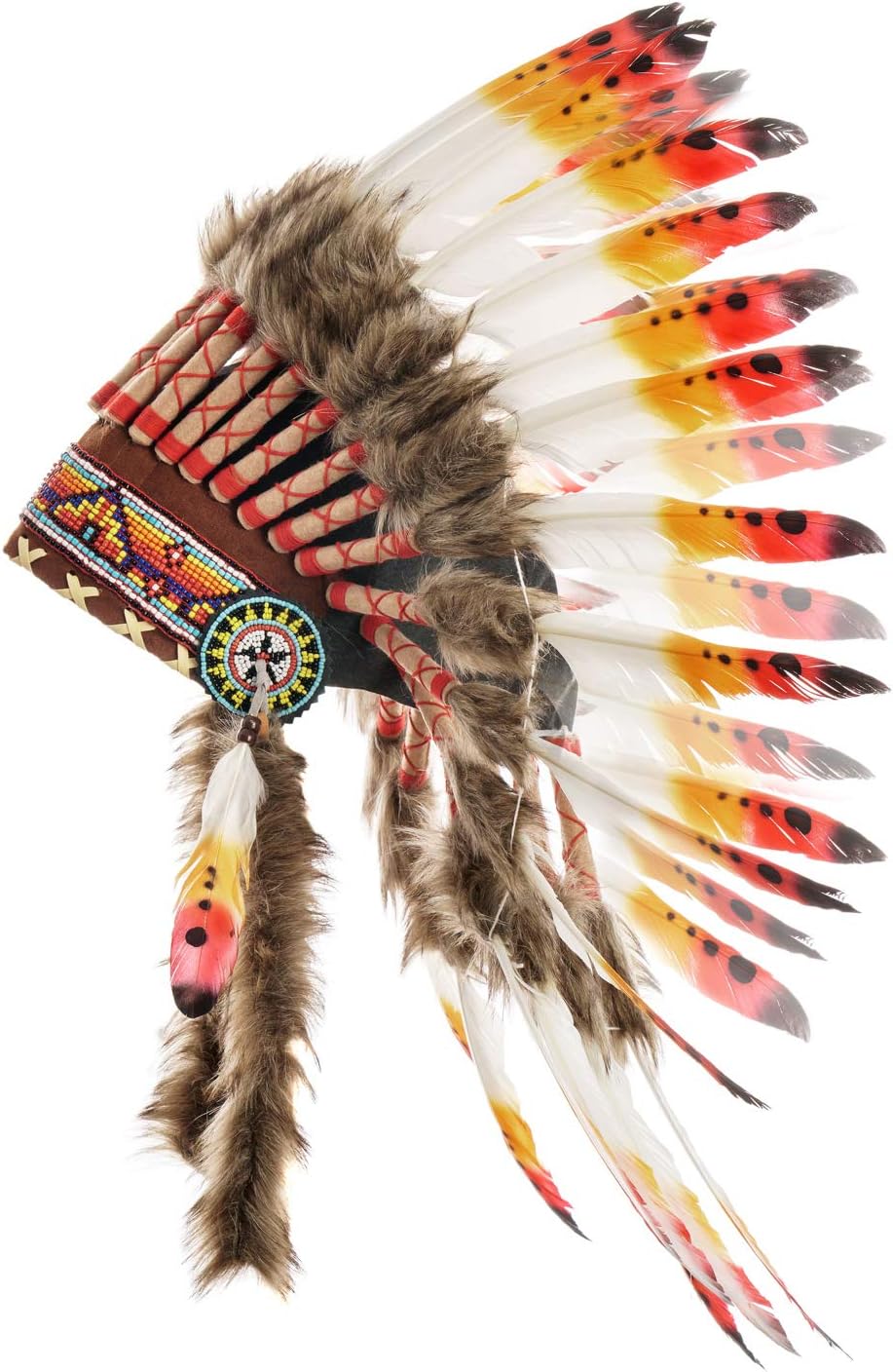 Novum Crafts Indian Headdress with Real 65cm Feathers - Rasta (White,Yellow,Red,Black)