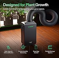 Vista 5 de VIVOSUN AeroDrain D12 Smart Environmental Dehumidifier, up to 12L/day, 2L Water Tank, with Temperature & Humidity Sensor Probe, Smart Remote