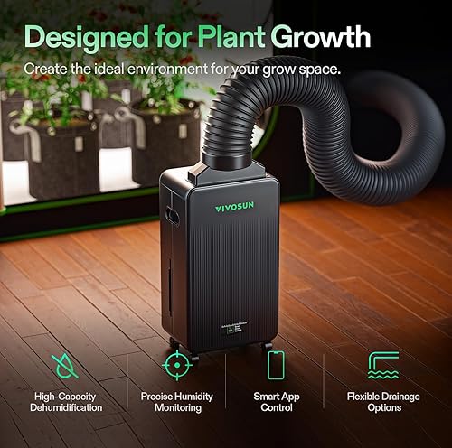 Miniatura 5 de VIVOSUN AeroDrain D12 - Deshumidificador ambiental inteligente, hasta 12Ldía, tanque de agua de 2 litros, con sonda de sensor de temperatura y