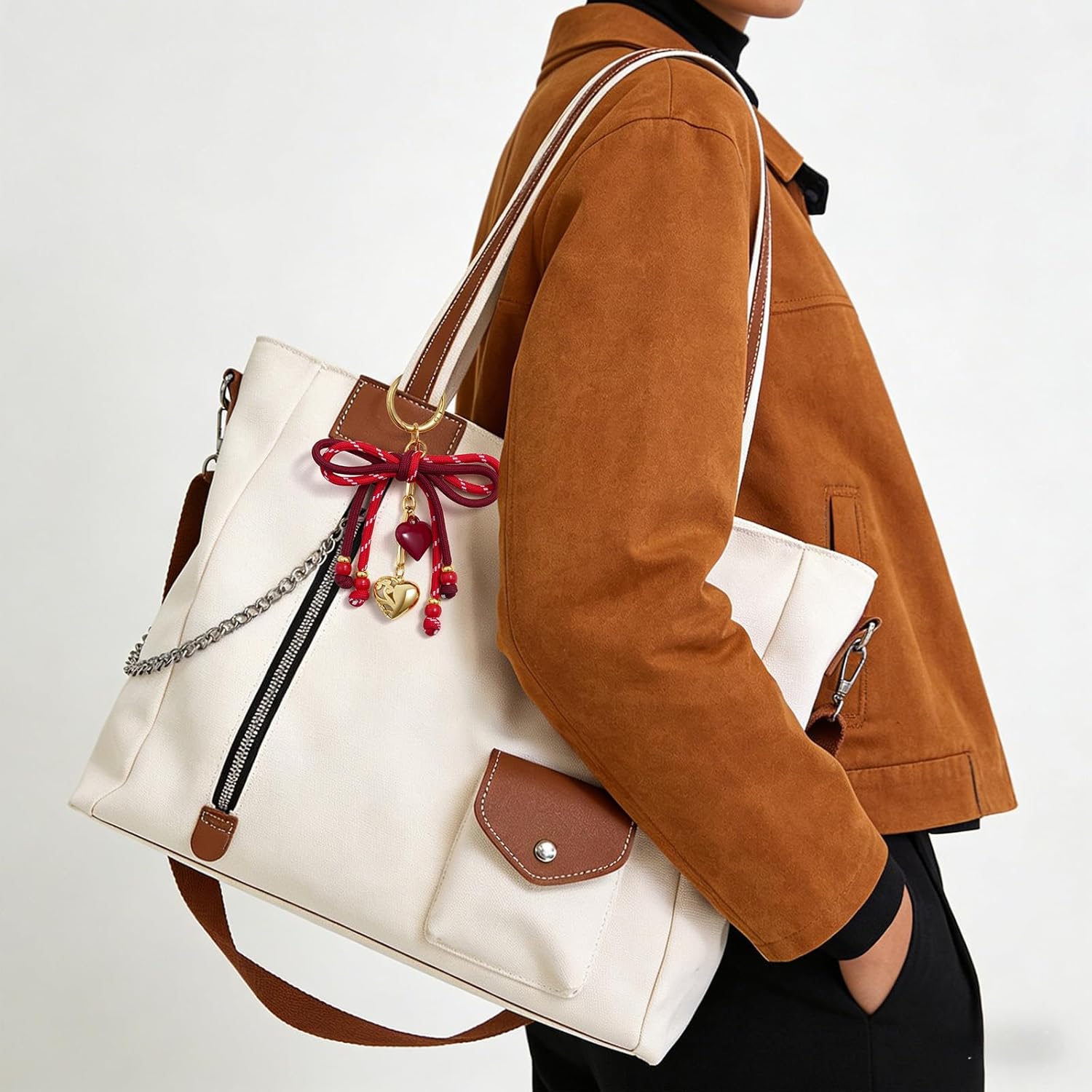 KissYan Bag Charms for Women, Rope Backpack Charms with Heart Pendant, Dainty Keychain for Handbag Tote Bag Purse Gifts - Image 2