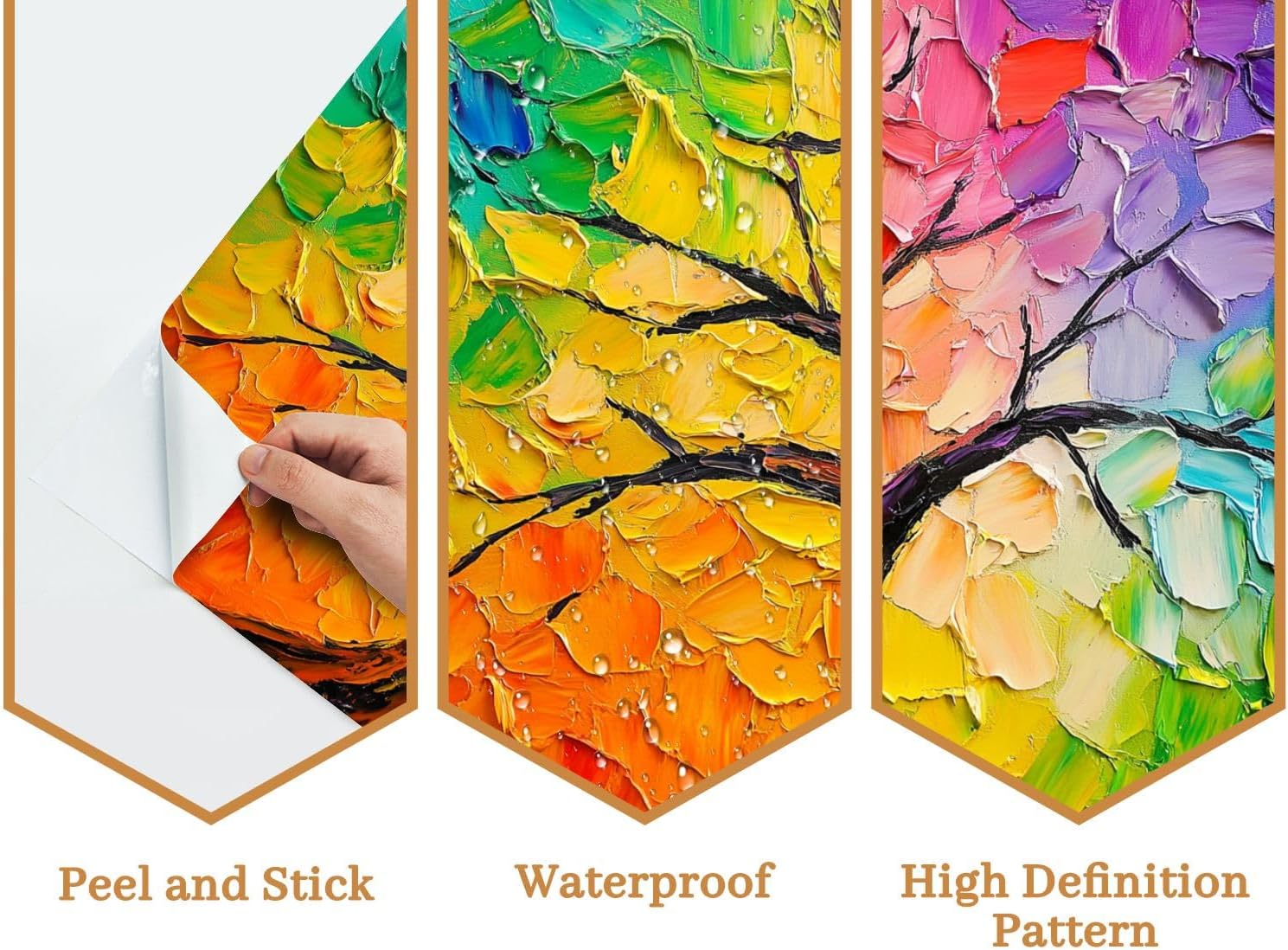 Tree Art Colorful Rainbow Thick Strokes Leaves Curved Branches Canopy Wall Mural Peel & Stick Wallpaper Removable Self-Adhesive Large Wall Sticker Wall Decor for Bedroom Living Room Nursery 100"x144"