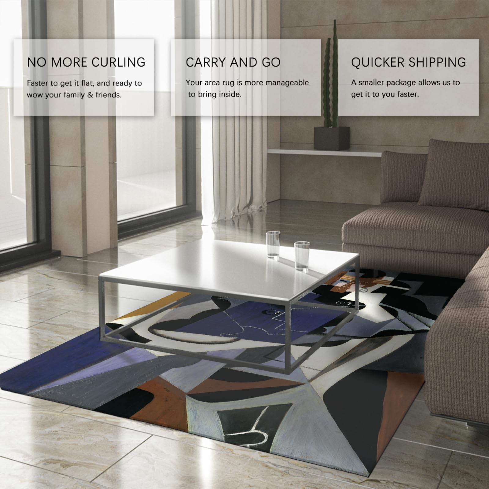 Tapis Juan Gris Tapis de Zone Tapis Abstraits Tapis lavables en Machine Tapis de Motif Moderne Tapis d'impression antidérapants à Faible Pile Doux et usés pour Salon 160x230 cm