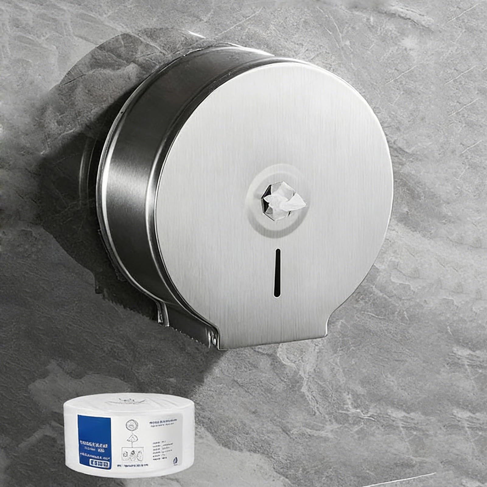 Dispensador de papel higiénico comercial de acero inoxidable con bloqueo antirrobo, soporte de pared, dispensador de rollos de papel para baños e instalaciones públicas (negro)