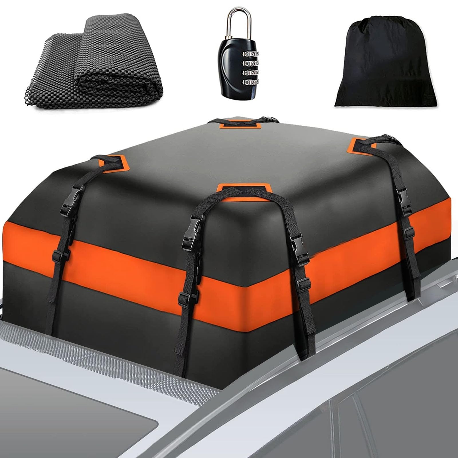 Box da Tetto per Auto per Toyota AYGO Hatchback, Impermeabile Oxford Panno Grande Tetto Cargo Carrier Borse con Tappetino Antiscivolo,A/15cubic Feet(112 * 86 * 43)
