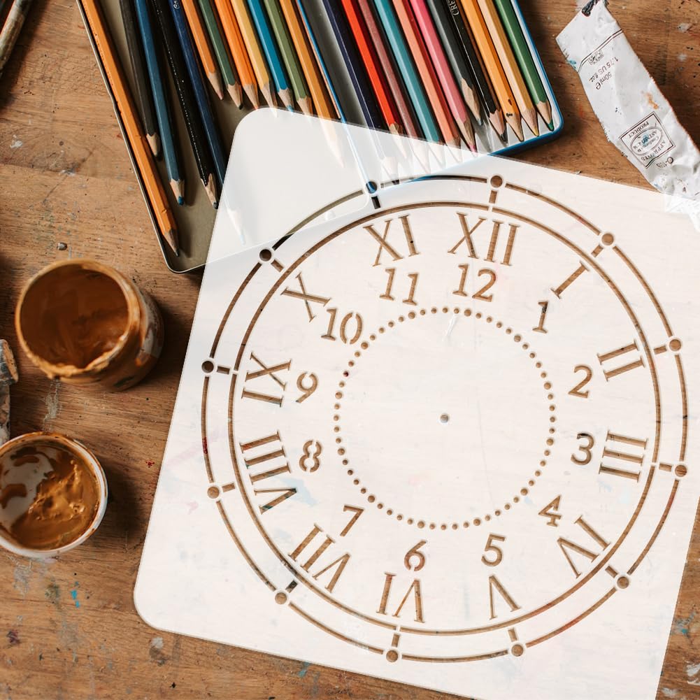FINGERINSPIRE Orologio Stencil 30x30cm Creare fai da te Orologio Crafts Stencils Rami Uccello House Clock Stencils con Numero Riutilizzabile Orologio Decor Stencil per Dipingere su Pavimento e Legno