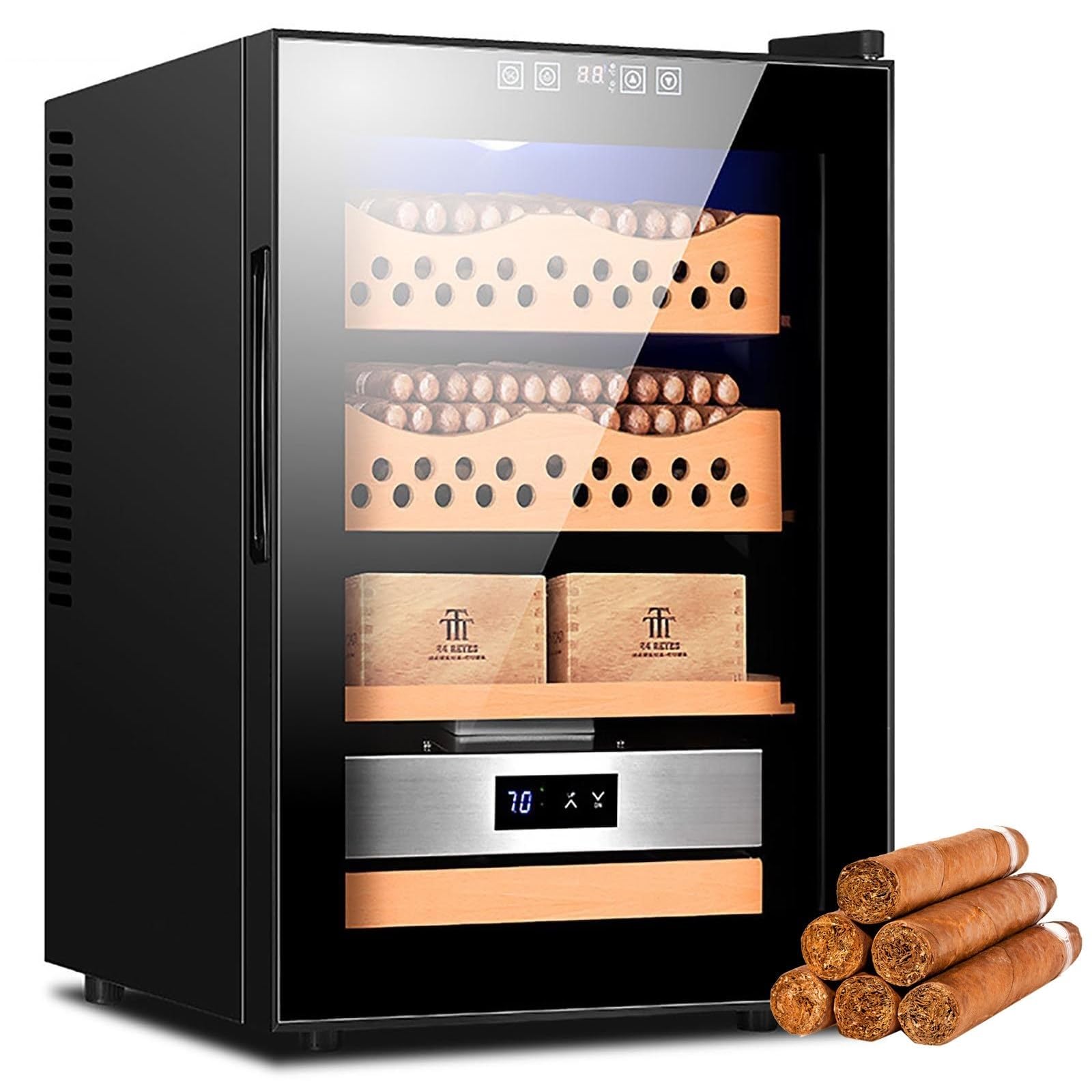FHRKA Humidors Cigar Cabinet Cigar Humidor Cabinet Cooling Can Store 200-300 Cigars, Heating & Humidity Control,Cedar Wood Shelves (B)