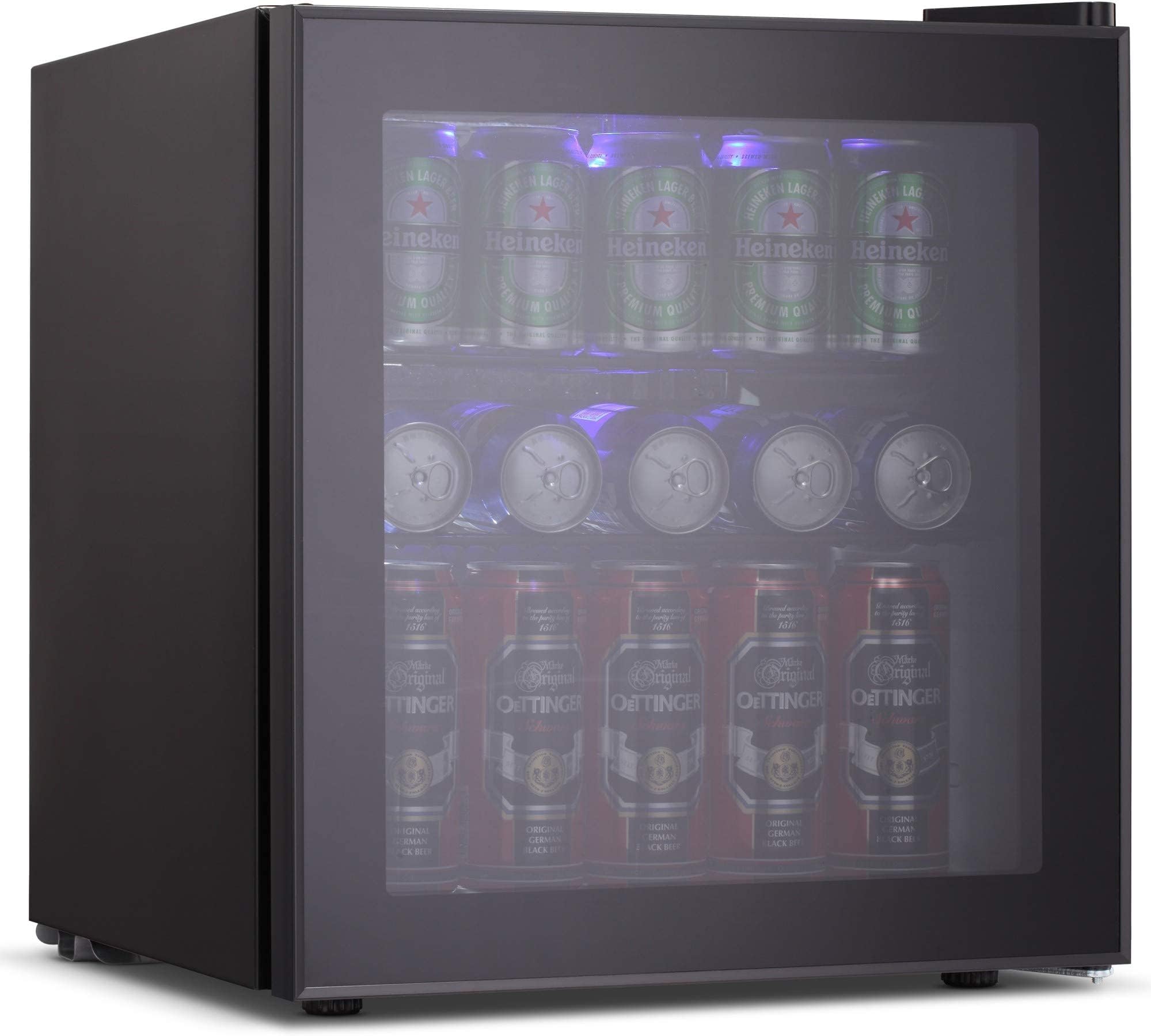 Joy Pebble Beverage Cooler and Refrigerator Mini Fridge with Glass Door for Soda Beer or Wine Small Drink Cooler for Home Office or Bar (1.6cu.ft)