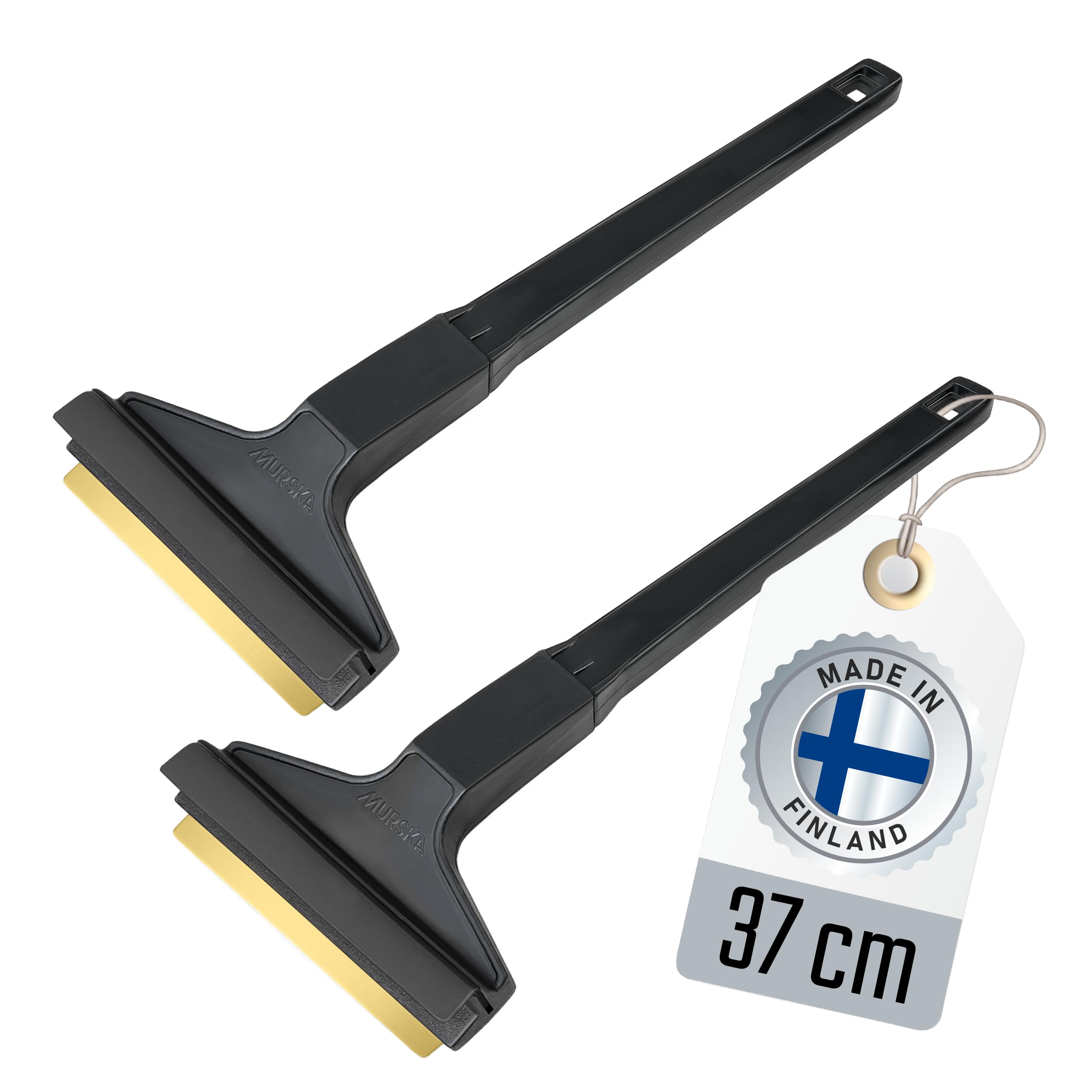 Skrobaczka do Szyb Samochodowych Murska - szybko & prosto - 2 szt - 37cm dluga Skrobaczka mosiężna do lodu - Premium HIPS - Ostrze z mosiądzu - Gumowa uszczelka - Skrobak (2x Czarny)