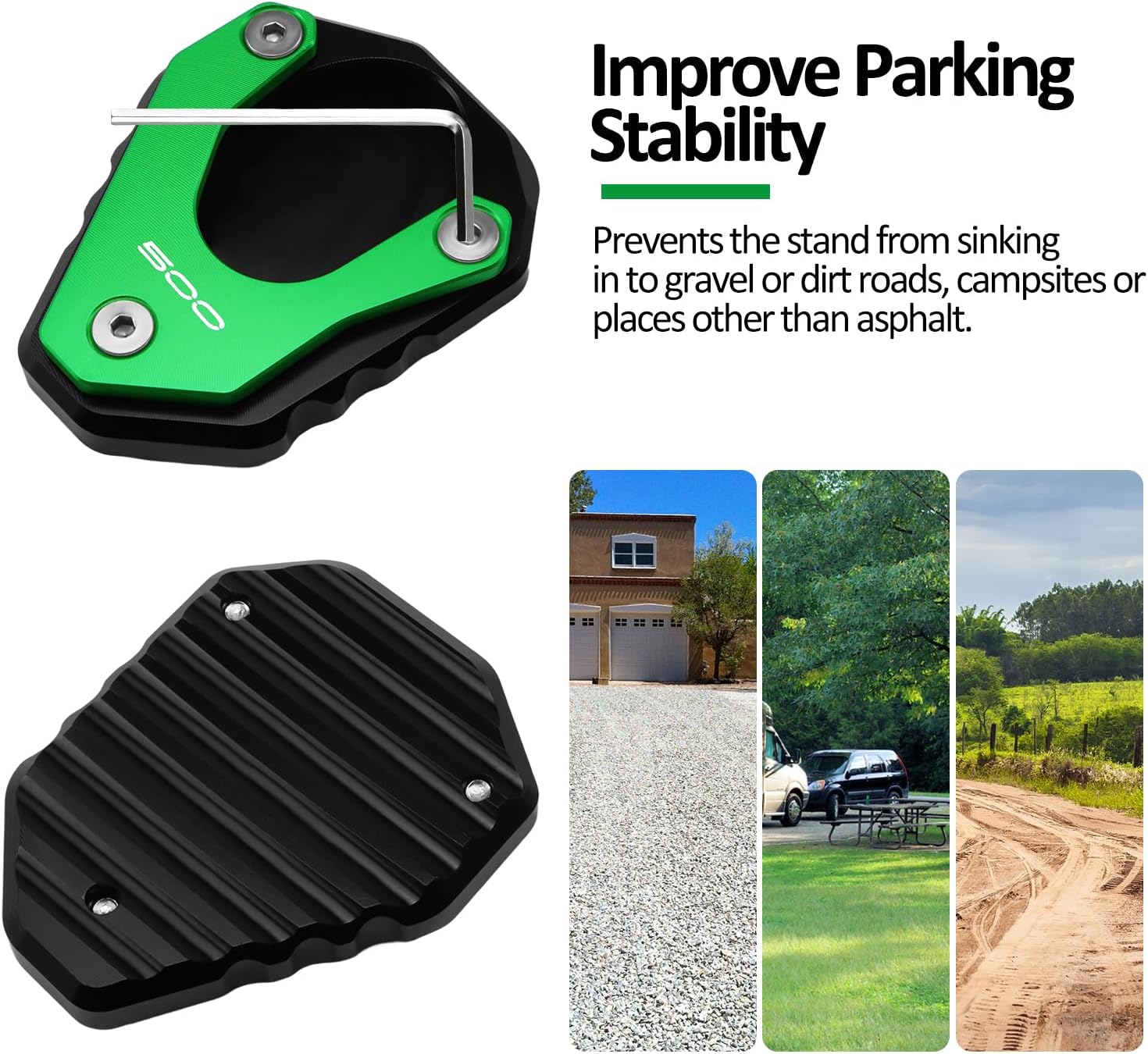 For Kawasaki Z500 Ninja500 SE NINJA 500 ABS Eliminator 500 2024 2025 Kickstand Base Plate Motorcycle Stand Pad and Keychain Set(Green)