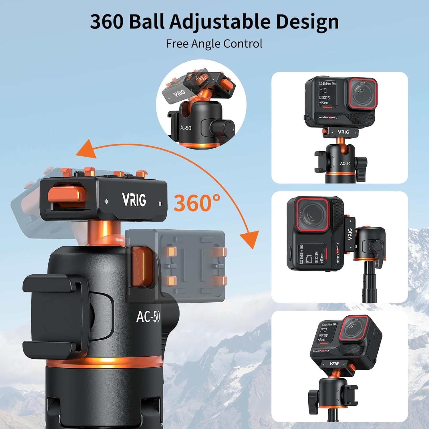 VRIG X5 21" Mini Camera Tripod for Insta360 Ace Pro2 with Wireless Remote,360 Extendable Selfie Stick Handle Grip Monopod with Quick Release Adapter for Insta360 X5/X4 Air/Ace Pro Accessories