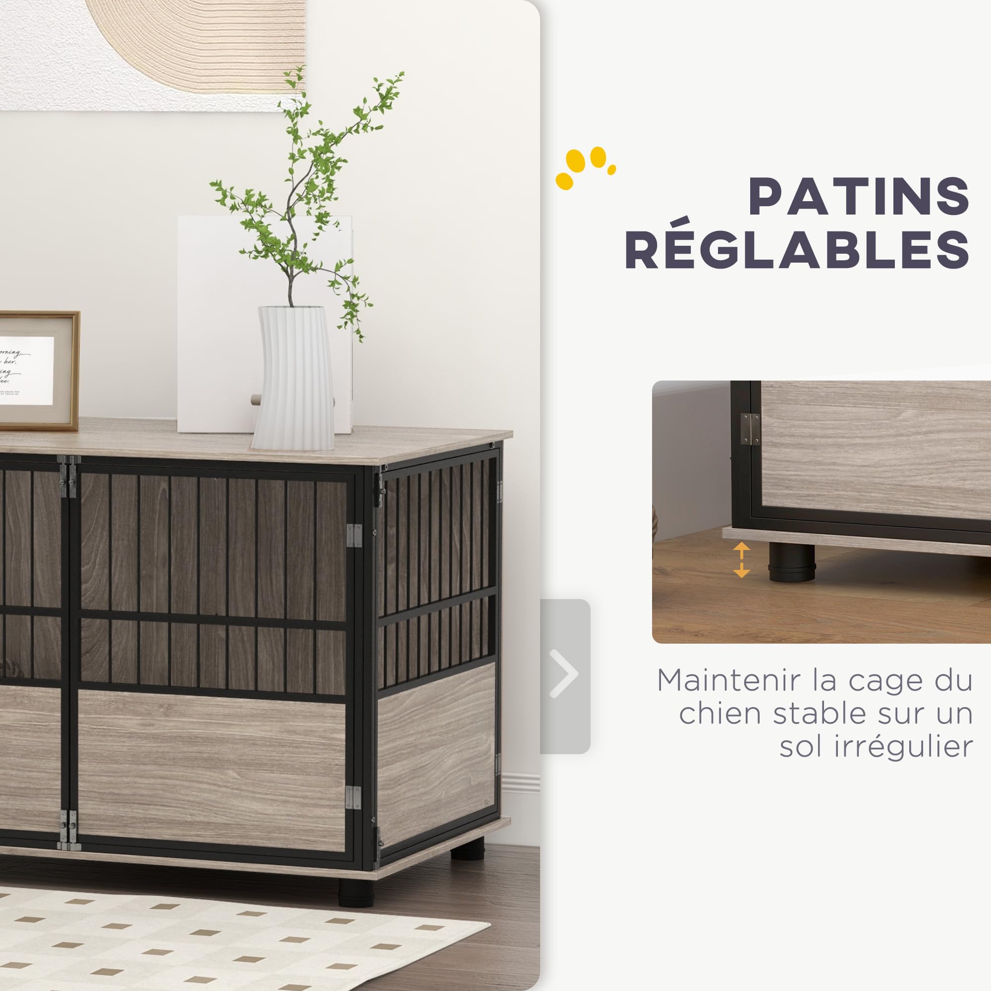 PawHut - Jaula para perro interior, mesa auxiliar, 100 x 60 x 68 cm, para perros hasta 30 kg, 3 puertas con cerradura, montaje fácil, aspecto madera negro