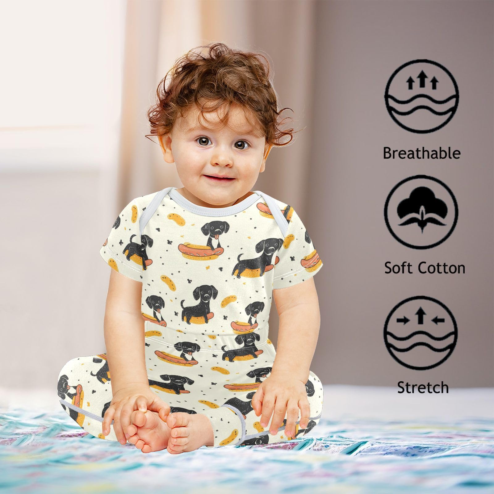 vvfelixl Lovely Dachshund Dog Baby Layette Sets,Baby Bodysuits Set Unisex Short Sleeve Babys Pants Sets 9-12M