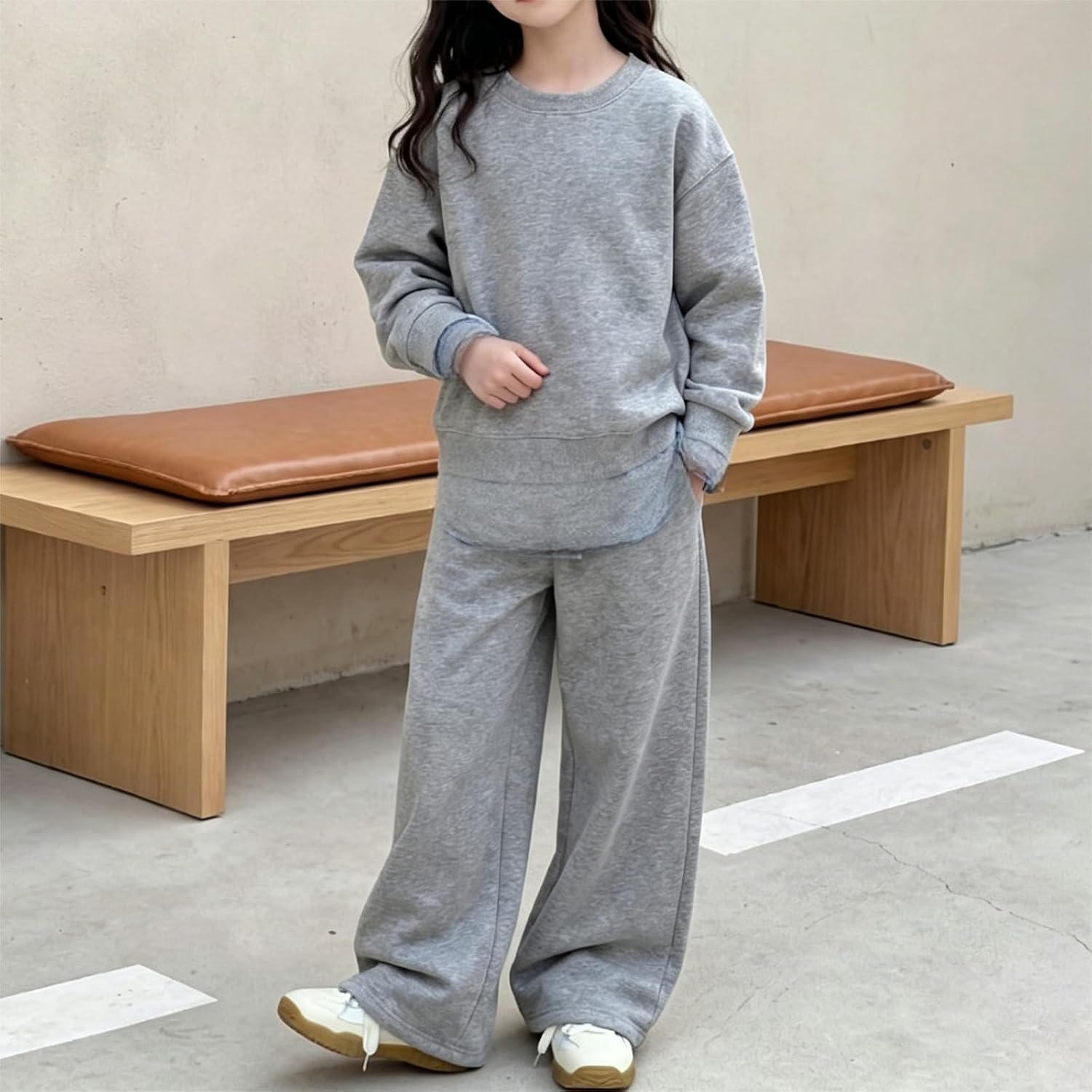 Teen Girls 2 Piece Tracksuit,Fake Two Piece Top,Wide Leg Sweatpants | School casual athletic wear | Soft baggy comfy fit