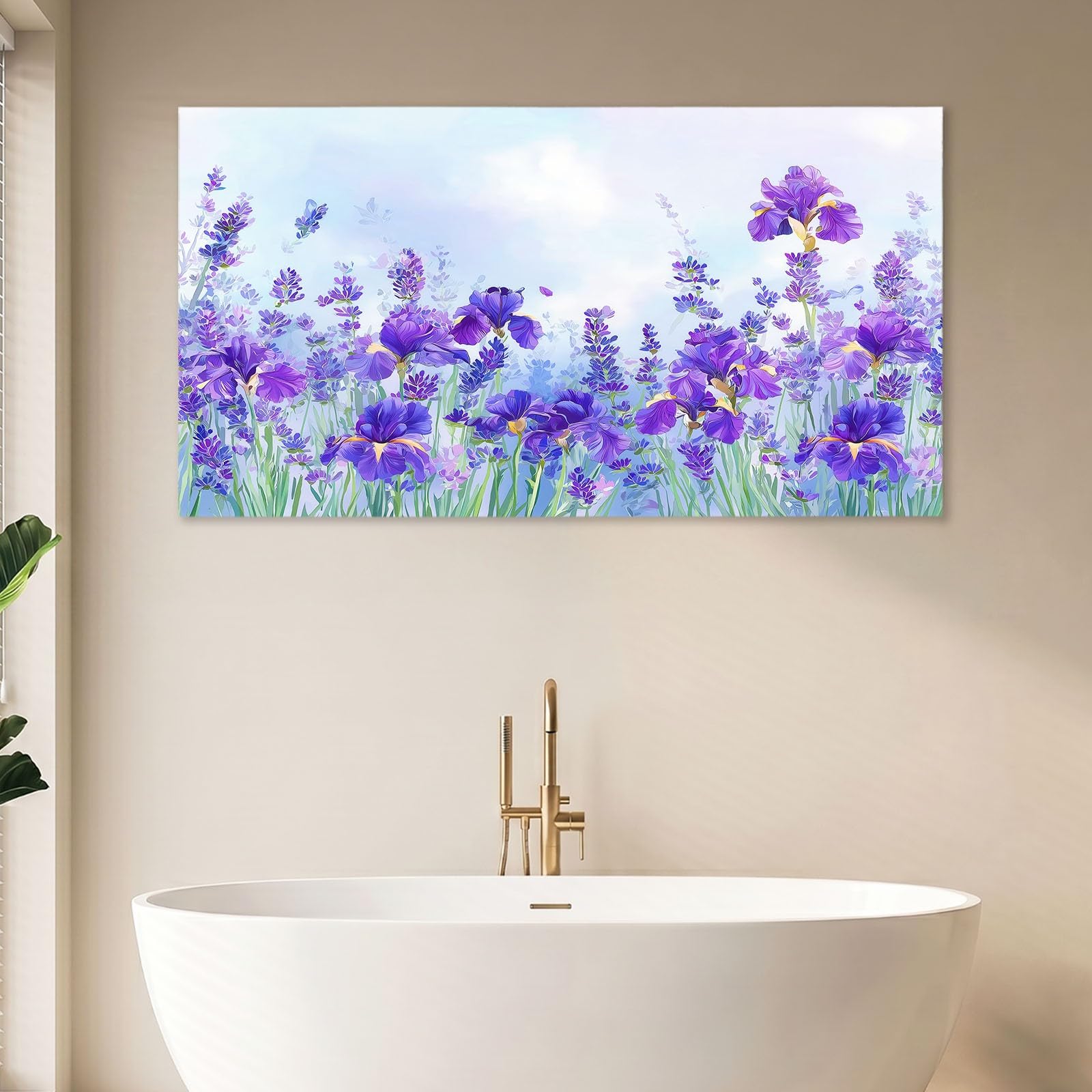Genérico Impresión sobre lienzo, estilo campestre para decoración de pared, pintura, 120 x 60 cm, azul, floral, lavanda planta, carteles artísticos, para salón, dormitorio, cocina, oficina,