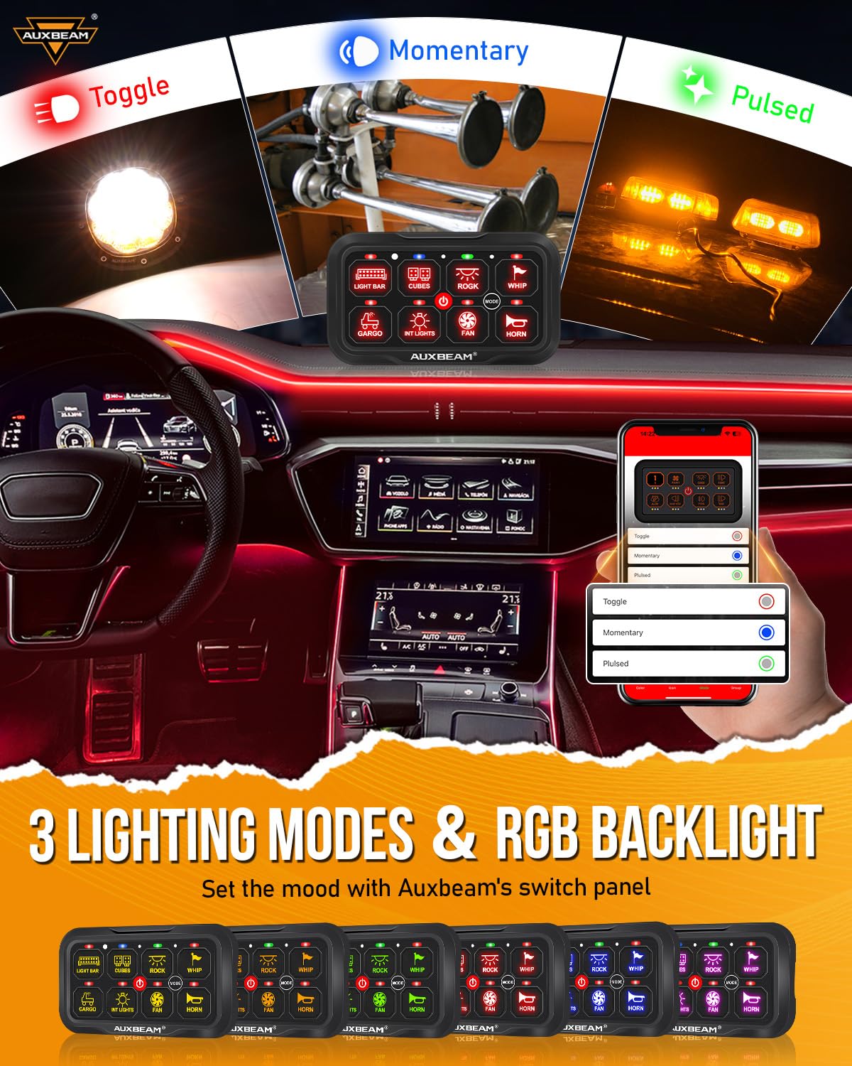 Amazon.co.jp: Auxbeam スイッチパネル AR-800 Bluetooth 8ギャング